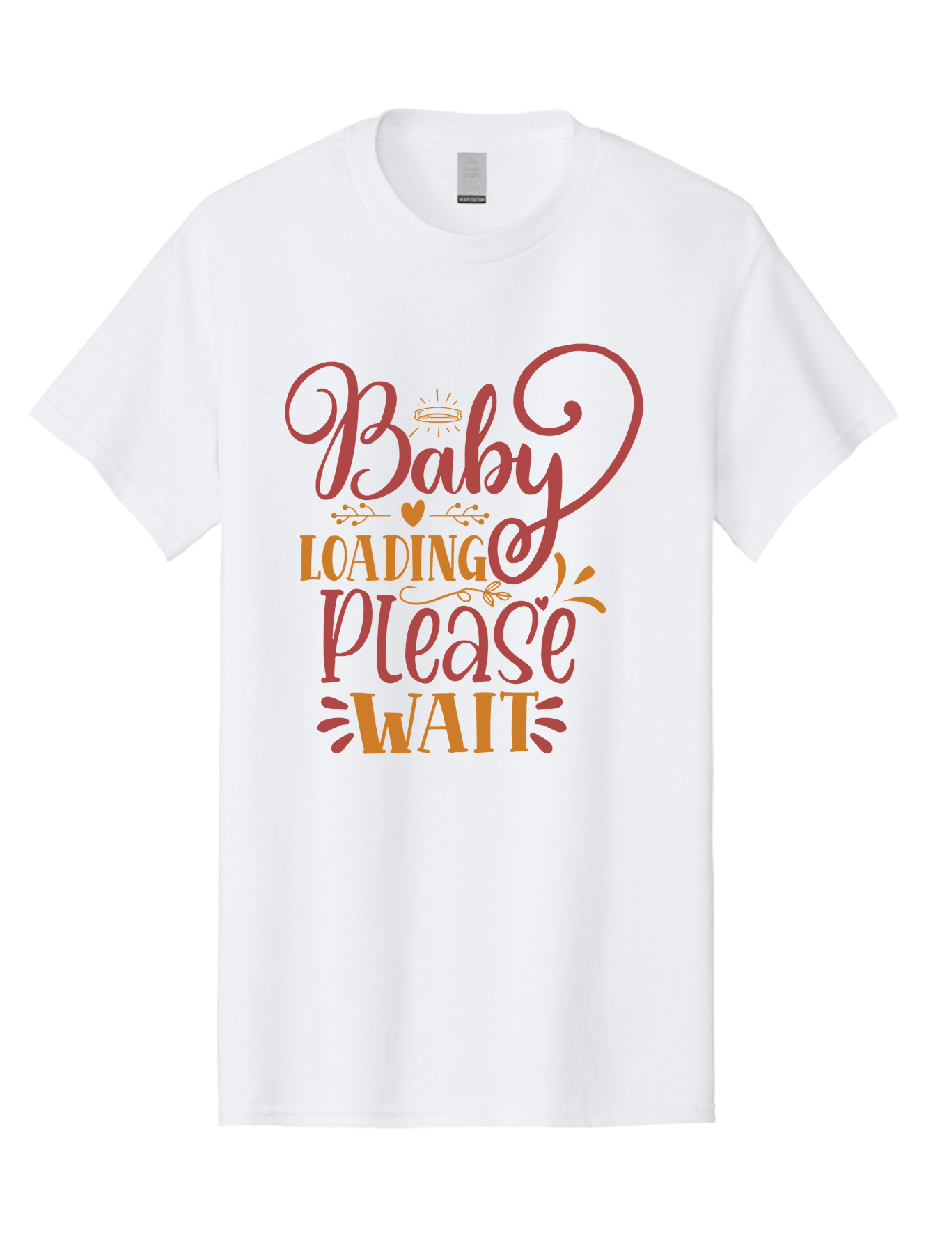 Baby-Loading-Please-Wait Men'S Graphic Tee, 100% Cotton, Comfortable Casual Summer Wear, Machine Washable, Baby Loading, Please Wait, Digital Art, Pregnancy Announcement, Pink Text, Whimsical Design, Orange Accents, Gender Reveal, Aad358