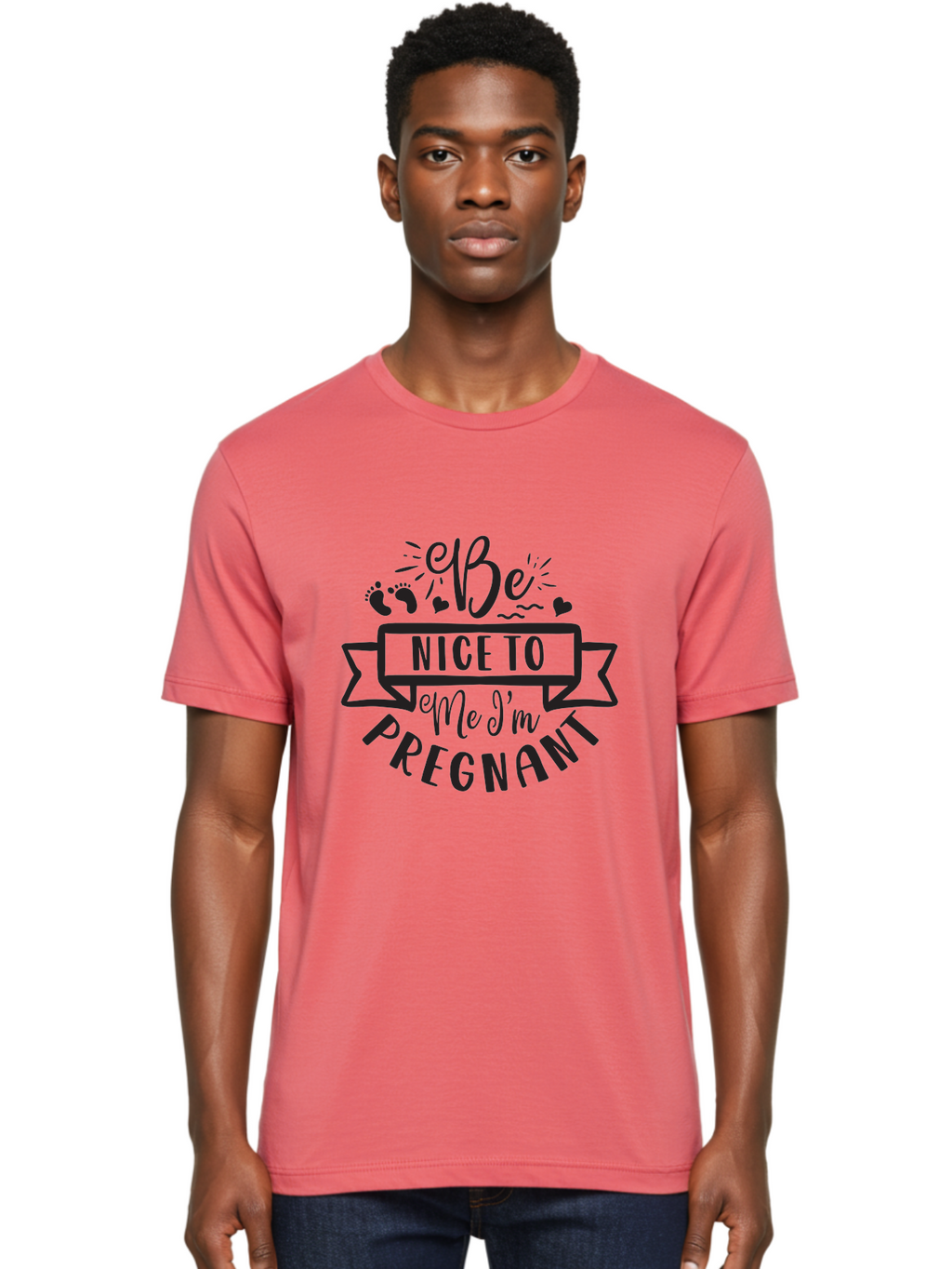 Be-Nice-To-Me-I-M-Pregnant Men'S Graphic Tee, 100% Cotton, Comfortable Casual Summer Wear, Machine Washable, Pregnancy Announcement, Cute Baby Bump, Expecting Mother, Baby On Board, Pregnancy Reveal, Baby Feet, Heartwarming Message, Aad361