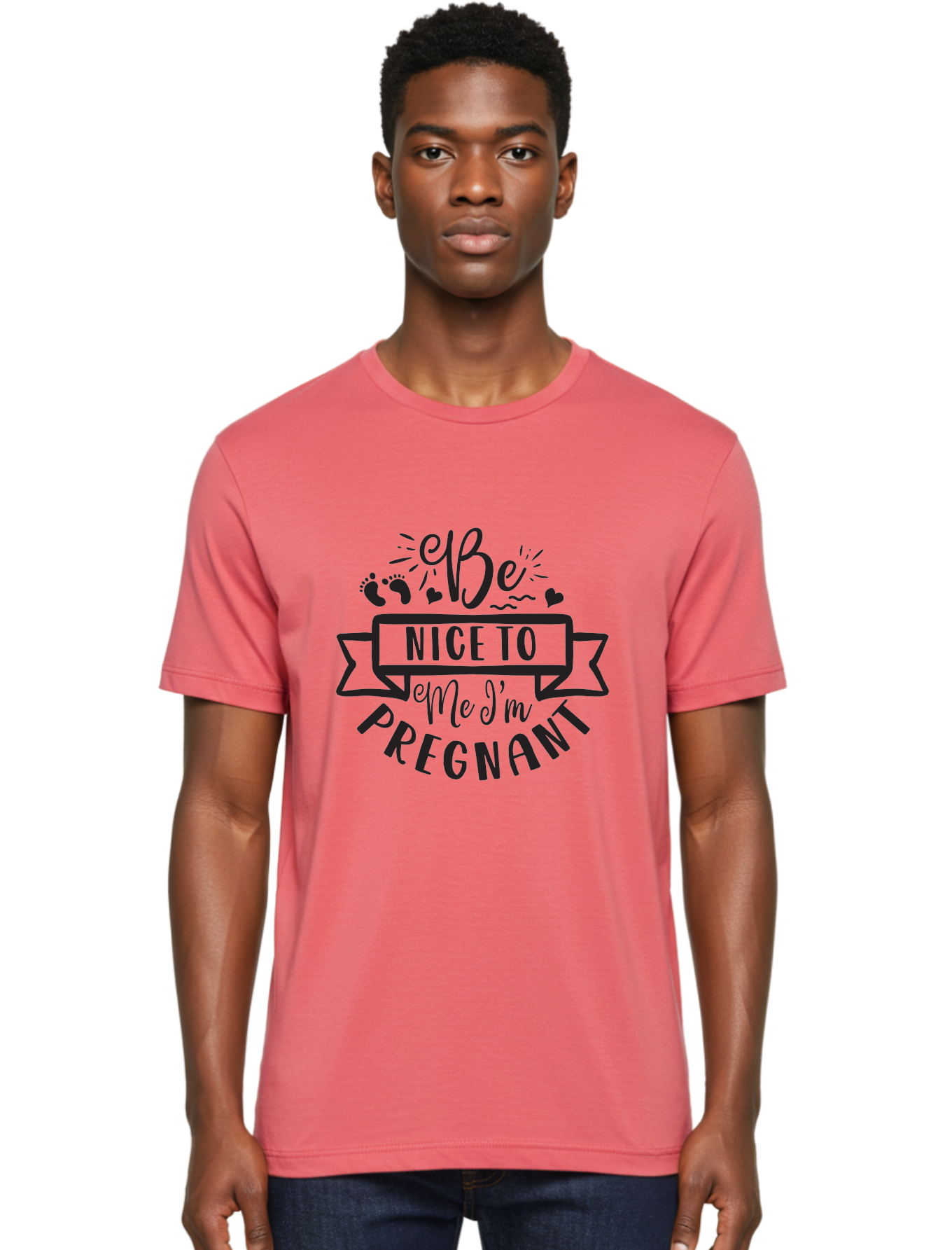Be-Nice-To-Me-I-M-Pregnant Men'S Graphic Tee, 100% Cotton, Comfortable Casual Summer Wear, Machine Washable, Pregnancy Announcement, Cute Baby Bump, Expecting Mother, Baby On Board, Pregnancy Reveal, Baby Feet, Heartwarming Message, Aad361