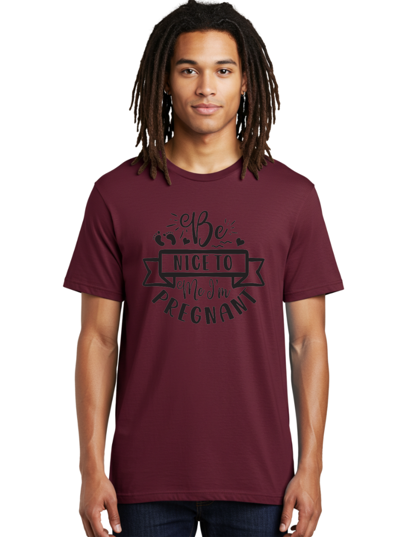 Be-Nice-To-Me-I-M-Pregnant Men'S Graphic Tee, 100% Cotton, Comfortable Casual Summer Wear, Machine Washable, Pregnancy Announcement, Cute Baby Bump, Expecting Mother, Baby On Board, Pregnancy Reveal, Baby Feet, Heartwarming Message, Aad361