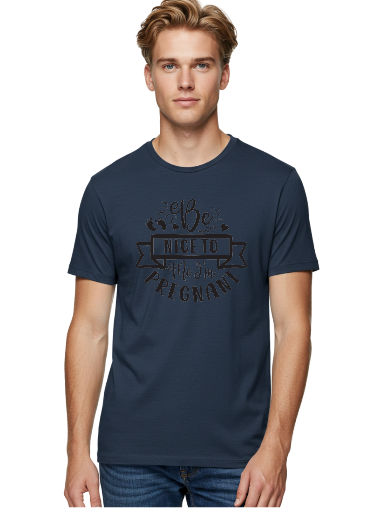 Be-Nice-To-Me-I-M-Pregnant Men'S Graphic Tee, 100% Cotton, Comfortable Casual Summer Wear, Machine Washable, Pregnancy Announcement, Cute Baby Bump, Expecting Mother, Baby On Board, Pregnancy Reveal, Baby Feet, Heartwarming Message, Aad361