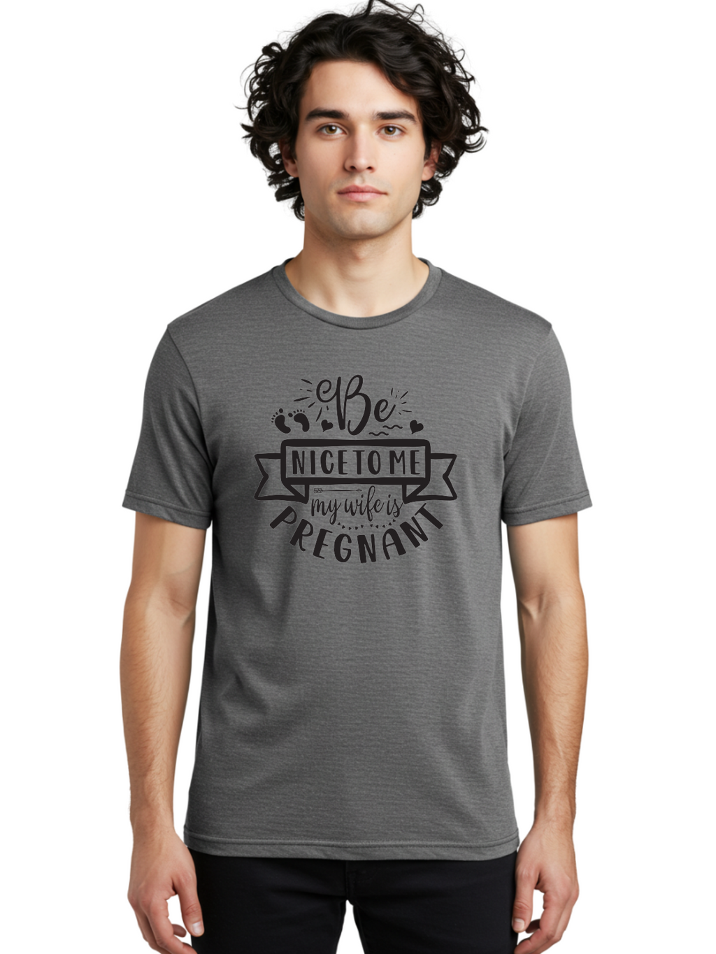 Be-Nice-To-Me-My-Wife-Is-Pregnant Men'S Graphic Tee, 100% Cotton, Comfortable Casual Summer Wear, Machine Washable, Pregnancy Announcement, Expectant Mother, Baby On The Way, Husband Humor, Cute Design, Funny T-Shirt, Pregnancy Reveal, Aad362