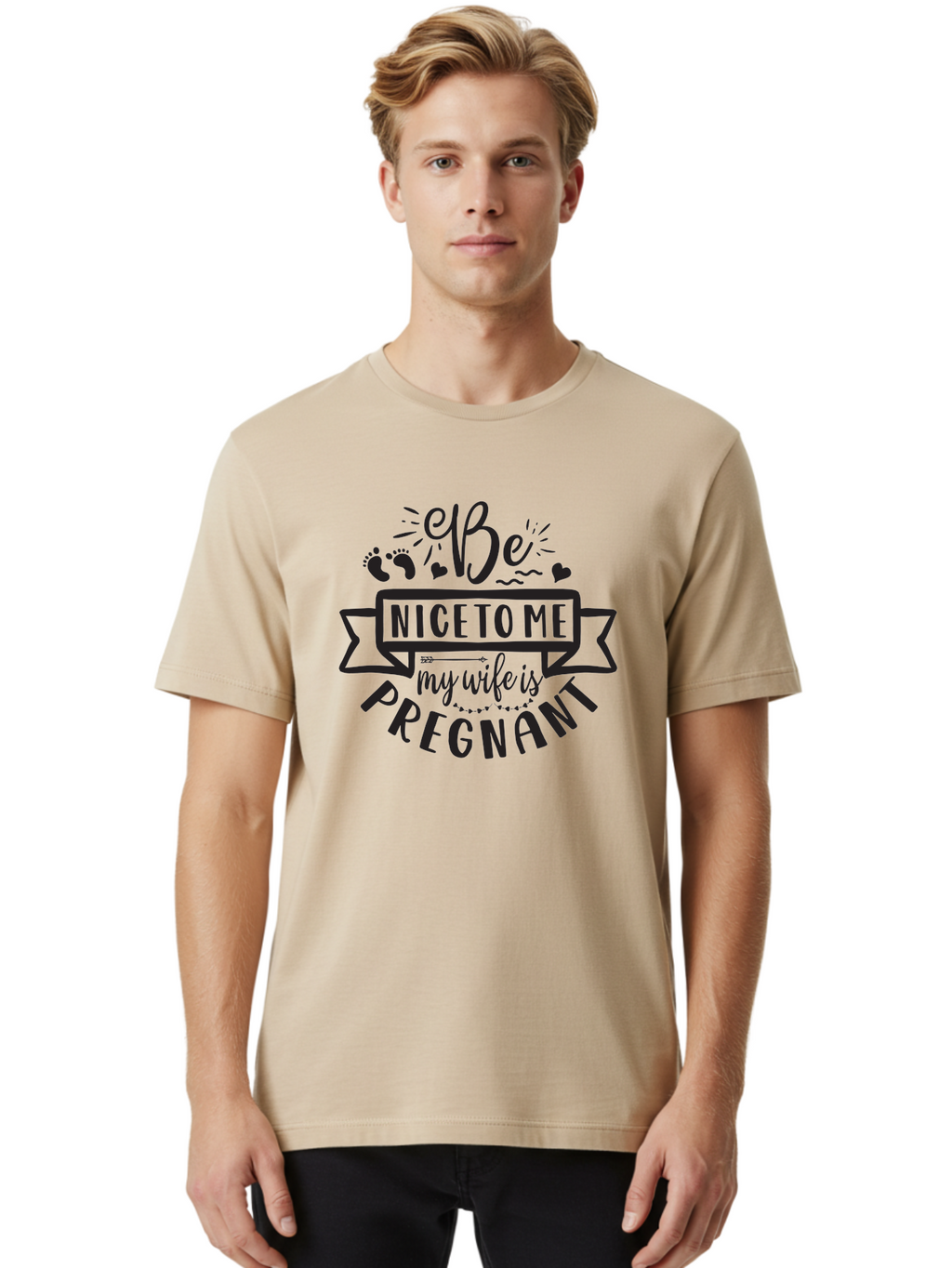 Be-Nice-To-Me-My-Wife-Is-Pregnant Men'S Graphic Tee, 100% Cotton, Comfortable Casual Summer Wear, Machine Washable, Pregnancy Announcement, Expectant Mother, Baby On The Way, Husband Humor, Cute Design, Funny T-Shirt, Pregnancy Reveal, Aad362