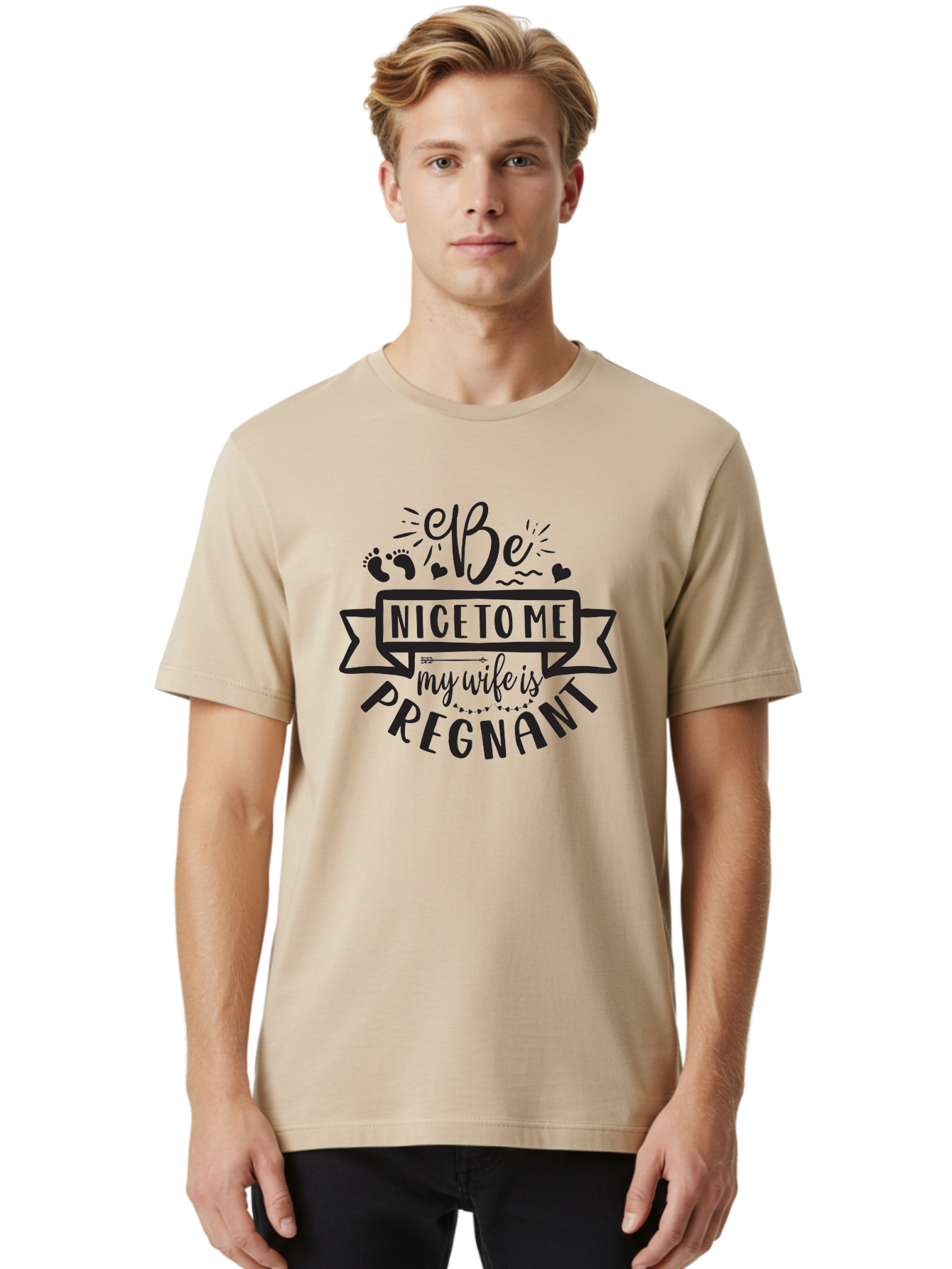 Be-Nice-To-Me-My-Wife-Is-Pregnant Men'S Graphic Tee, 100% Cotton, Comfortable Casual Summer Wear, Machine Washable, Pregnancy Announcement, Expectant Mother, Baby On The Way, Husband Humor, Cute Design, Funny T-Shirt, Pregnancy Reveal, Aad362