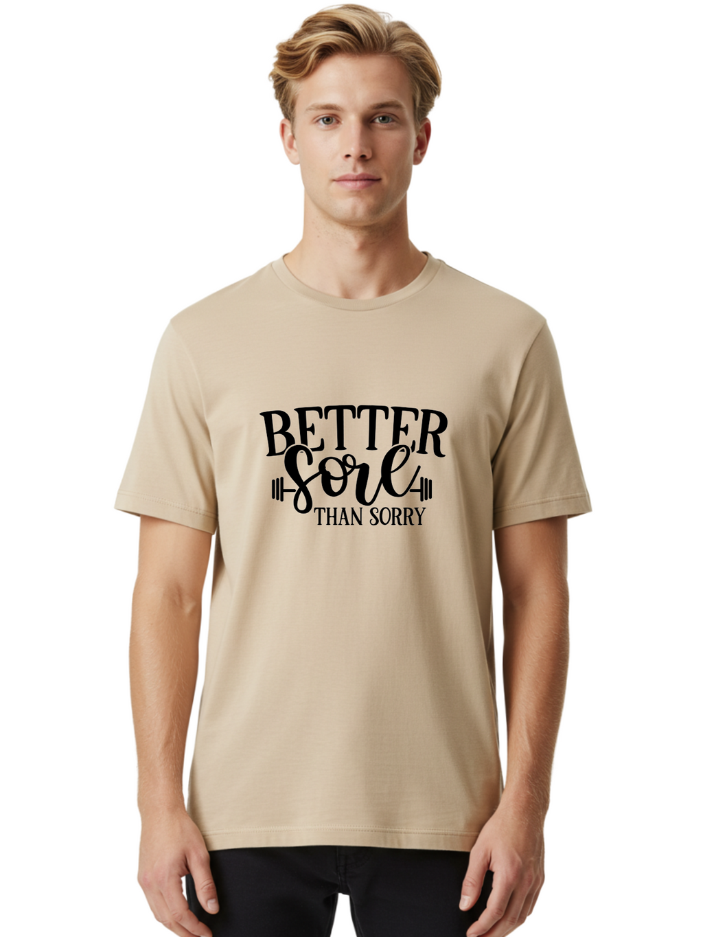 Better-Sore-Than-Sorry Men'S Graphic Tee, 100% Cotton, Comfortable Casual Summer Wear, Machine Washable, Motivational Quote, Fitness Inspiration, Gym Motivation, Workout Quotes, Weightlifting, Strength Training, Fitness Goals Aad365