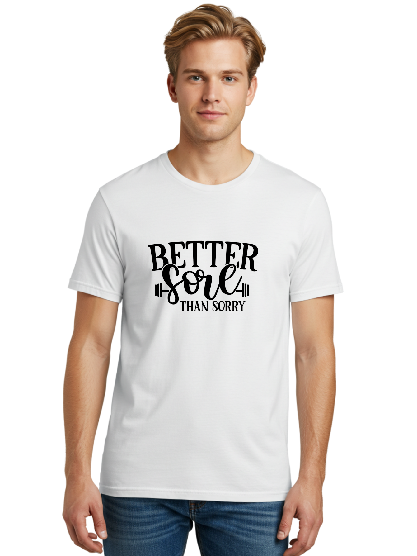 Better-Sore-Than-Sorry Men'S Graphic Tee, 100% Cotton, Comfortable Casual Summer Wear, Machine Washable, Motivational Quote, Fitness Inspiration, Gym Motivation, Workout Quotes, Weightlifting, Strength Training, Fitness Goals Aad365