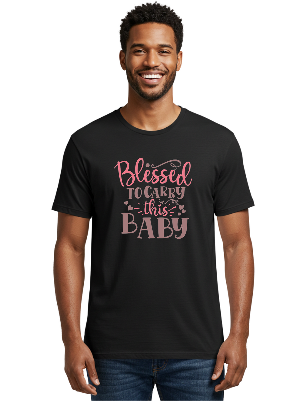 Blessed-To-Carry-This-Baby Men'S Graphic Tee, 100% Cotton, Comfortable Casual Summer Wear, Machine Washable, Pregnancy Quote, Baby Blessing, Expectant Mother, Pink Font, Inspirational Message, Baby Shower Gift, Maternity Message Aad366