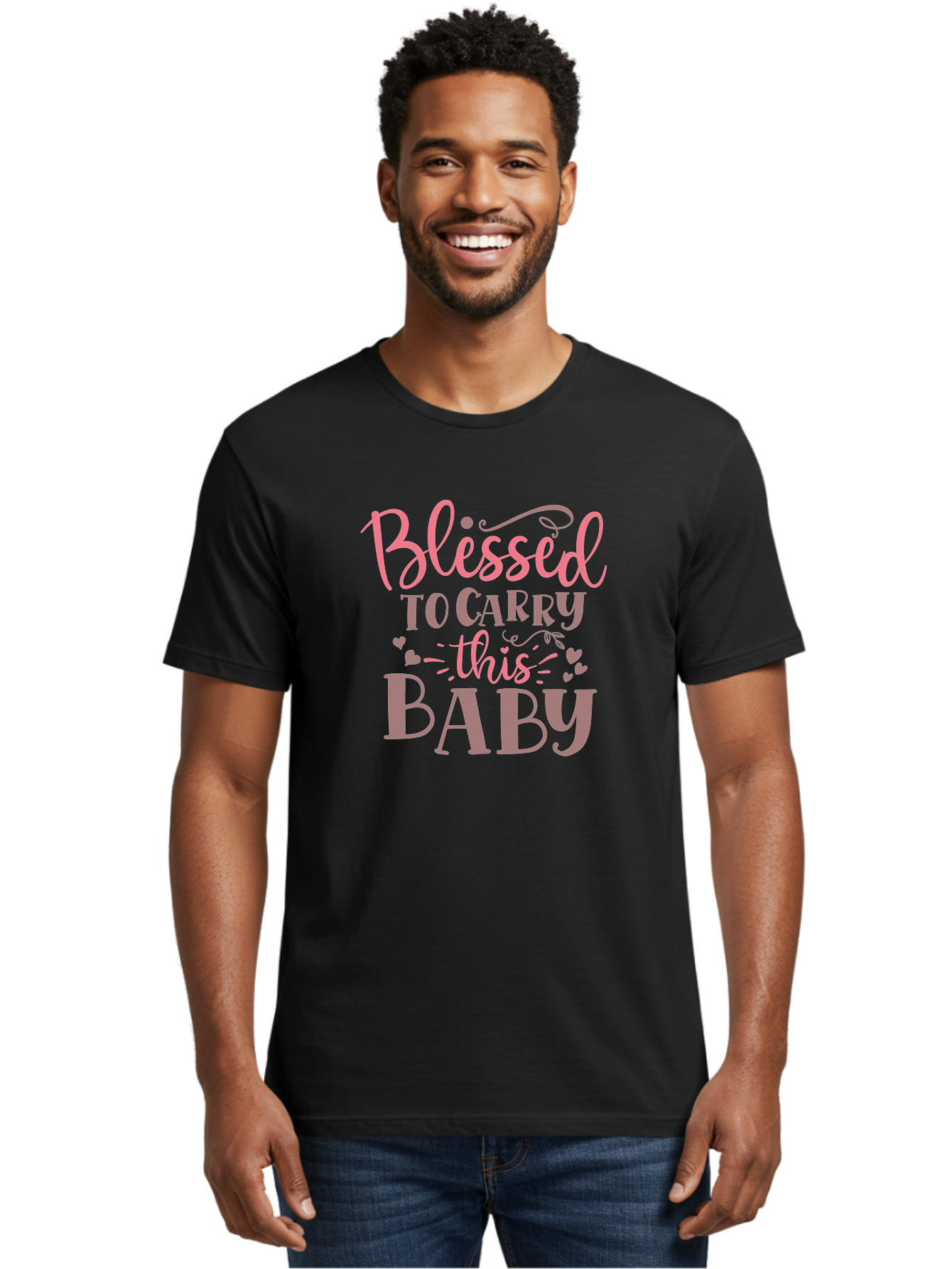 Blessed-To-Carry-This-Baby Men'S Graphic Tee, 100% Cotton, Comfortable Casual Summer Wear, Machine Washable, Pregnancy Quote, Baby Blessing, Expectant Mother, Pink Font, Inspirational Message, Baby Shower Gift, Maternity Message Aad366