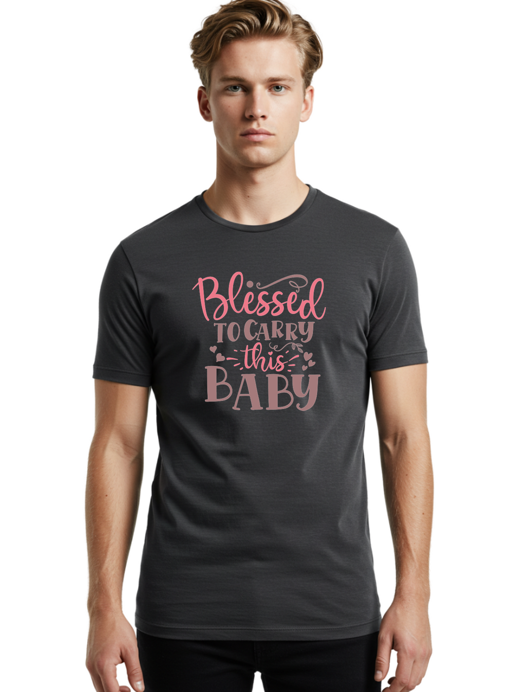 Blessed-To-Carry-This-Baby Men'S Graphic Tee, 100% Cotton, Comfortable Casual Summer Wear, Machine Washable, Pregnancy Quote, Baby Blessing, Expectant Mother, Pink Font, Inspirational Message, Baby Shower Gift, Maternity Message Aad366
