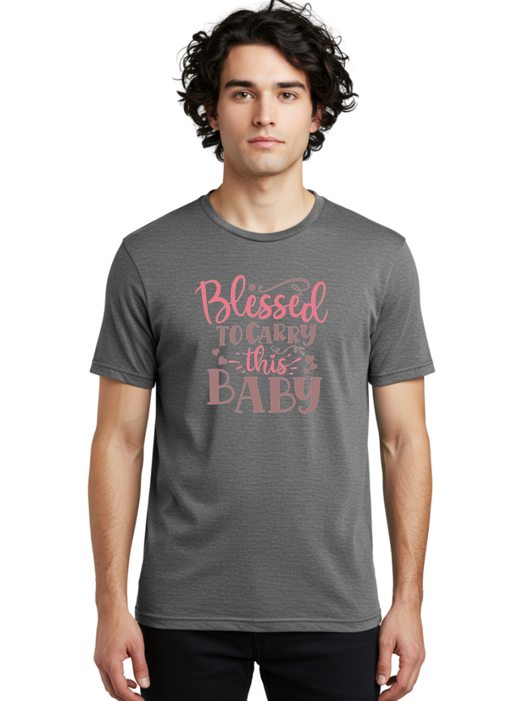 Blessed-To-Carry-This-Baby Men'S Graphic Tee, 100% Cotton, Comfortable Casual Summer Wear, Machine Washable, Pregnancy Quote, Baby Blessing, Expectant Mother, Pink Font, Inspirational Message, Baby Shower Gift, Maternity Message Aad366