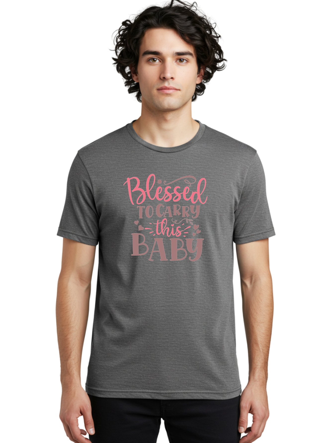 Blessed-To-Carry-This-Baby Men'S Graphic Tee, 100% Cotton, Comfortable Casual Summer Wear, Machine Washable, Pregnancy Quote, Baby Blessing, Expectant Mother, Pink Font, Inspirational Message, Baby Shower Gift, Maternity Message Aad366