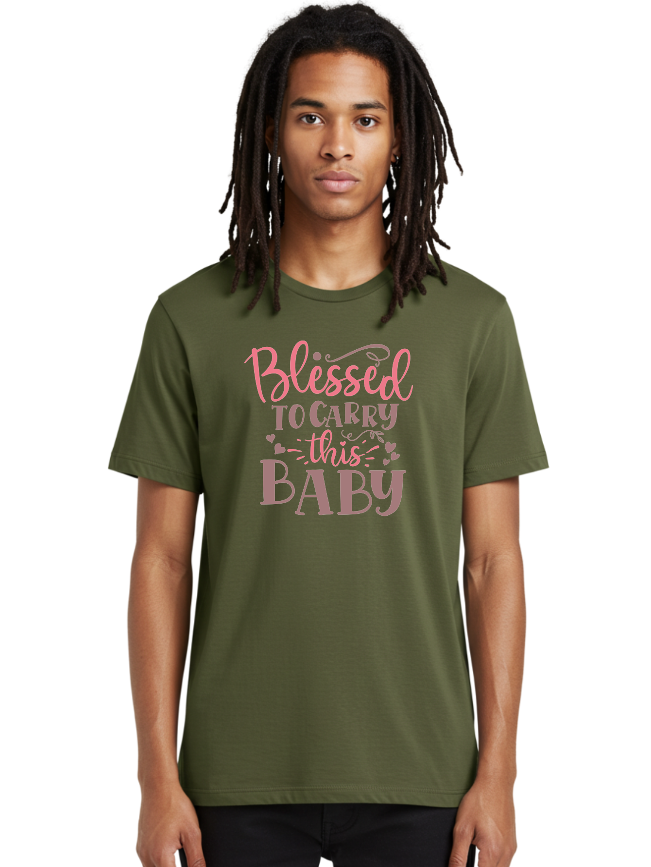 Blessed-To-Carry-This-Baby Men'S Graphic Tee, 100% Cotton, Comfortable Casual Summer Wear, Machine Washable, Pregnancy Quote, Baby Blessing, Expectant Mother, Pink Font, Inspirational Message, Baby Shower Gift, Maternity Message Aad366
