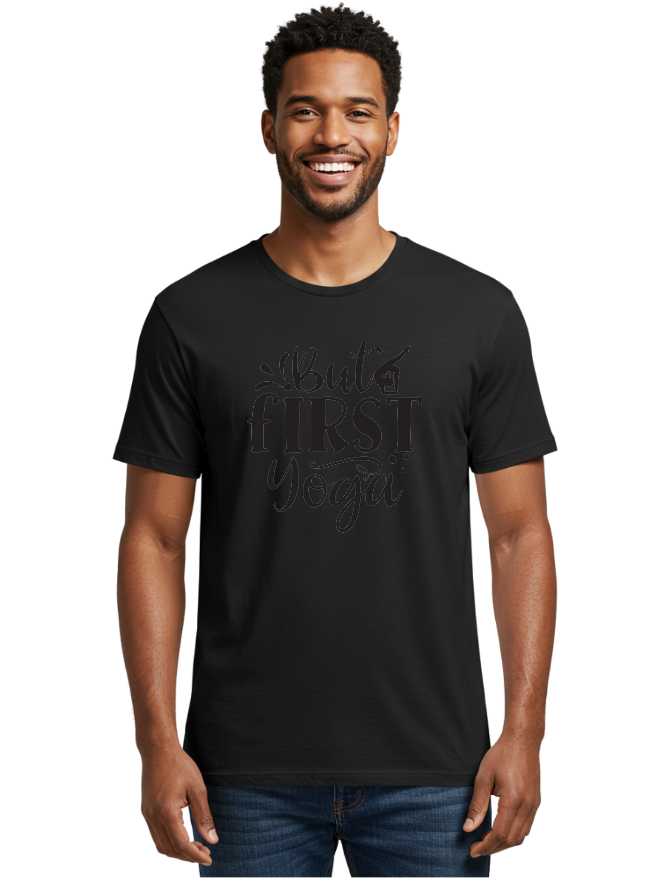 But-First-Yoga Men'S Graphic Tee, 100% Cotton, Comfortable Casual Summer Wear, Machine Washable, Yoga Inspiration, Mindfulness, Wellness Quotes, Motivational Phrases, Yoga Love, Fitness Motivation, Healthy Lifestyle Aad368