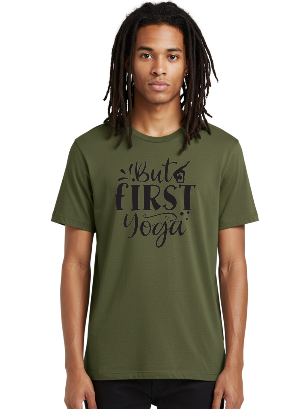 But-First-Yoga Men'S Graphic Tee, 100% Cotton, Comfortable Casual Summer Wear, Machine Washable, Yoga Inspiration, Mindfulness, Wellness Quotes, Motivational Phrases, Yoga Love, Fitness Motivation, Healthy Lifestyle Aad368