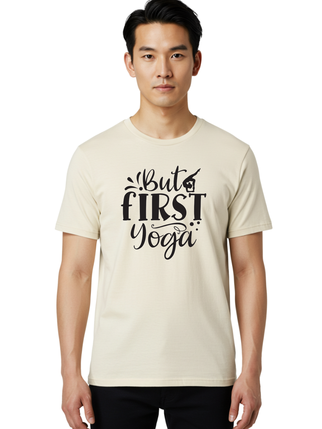 But-First-Yoga Men'S Graphic Tee, 100% Cotton, Comfortable Casual Summer Wear, Machine Washable, Yoga Inspiration, Mindfulness, Wellness Quotes, Motivational Phrases, Yoga Love, Fitness Motivation, Healthy Lifestyle Aad368