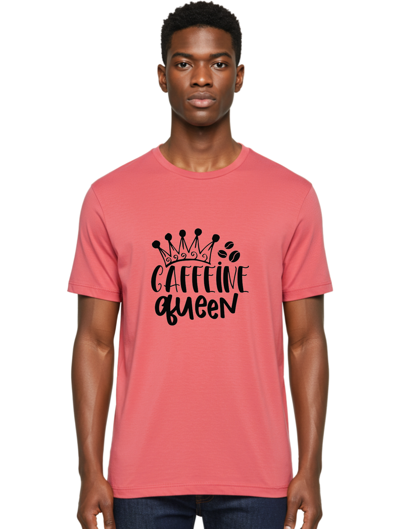 Caffeine-Queen Men'S Graphic Tee, 100% Cotton, Comfortable Casual Summer Wear, Machine Washable, Coffee Lover, Coffee Beans, Crown Icon, Royal Treatment, Coffee Culture, Caffeine Fix, Morning Motivation, Coffee Addiction, Coffee Obsession Aad369