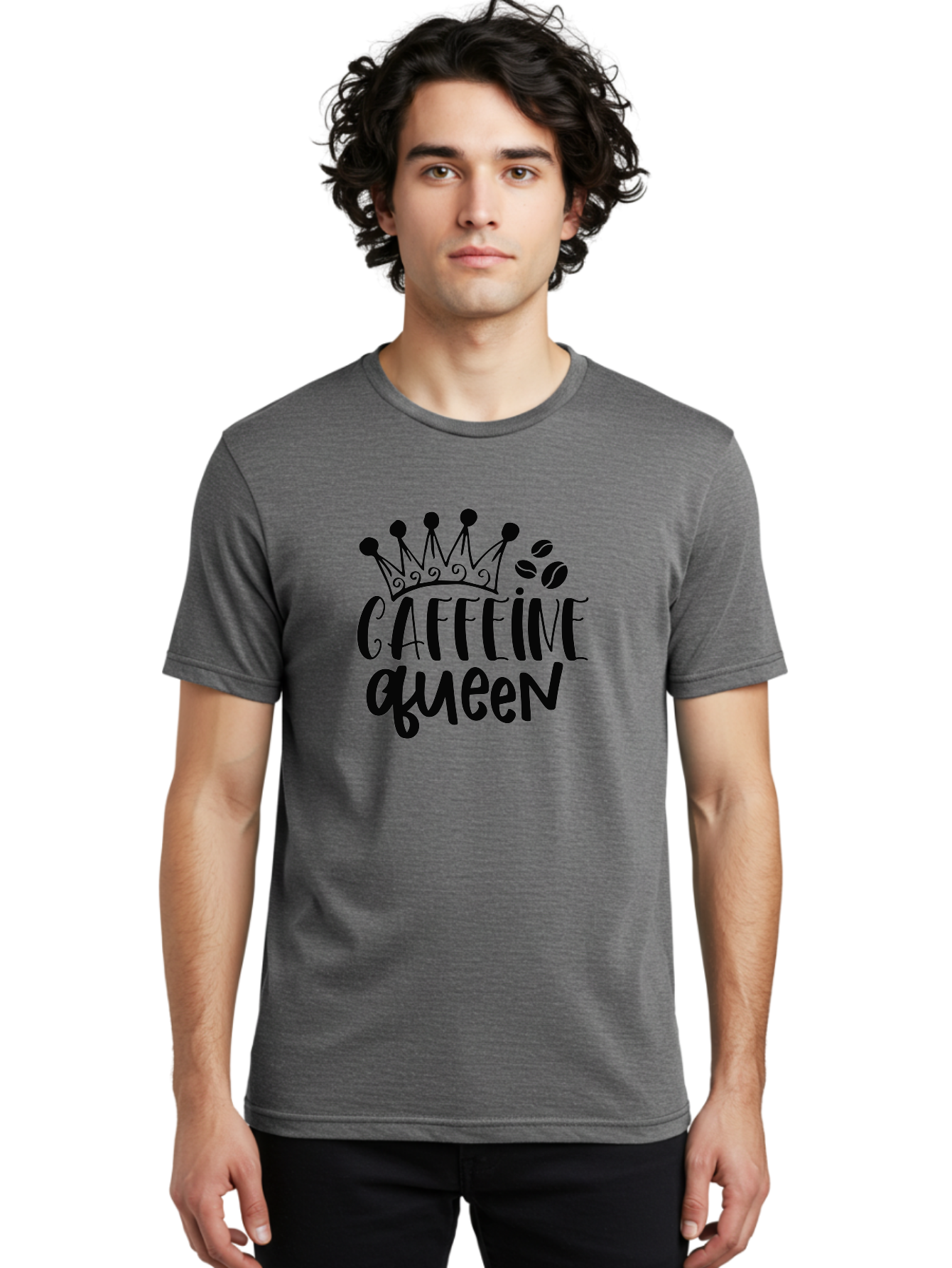 Caffeine-Queen Men'S Graphic Tee, 100% Cotton, Comfortable Casual Summer Wear, Machine Washable, Coffee Lover, Coffee Beans, Crown Icon, Royal Treatment, Coffee Culture, Caffeine Fix, Morning Motivation, Coffee Addiction, Coffee Obsession Aad369