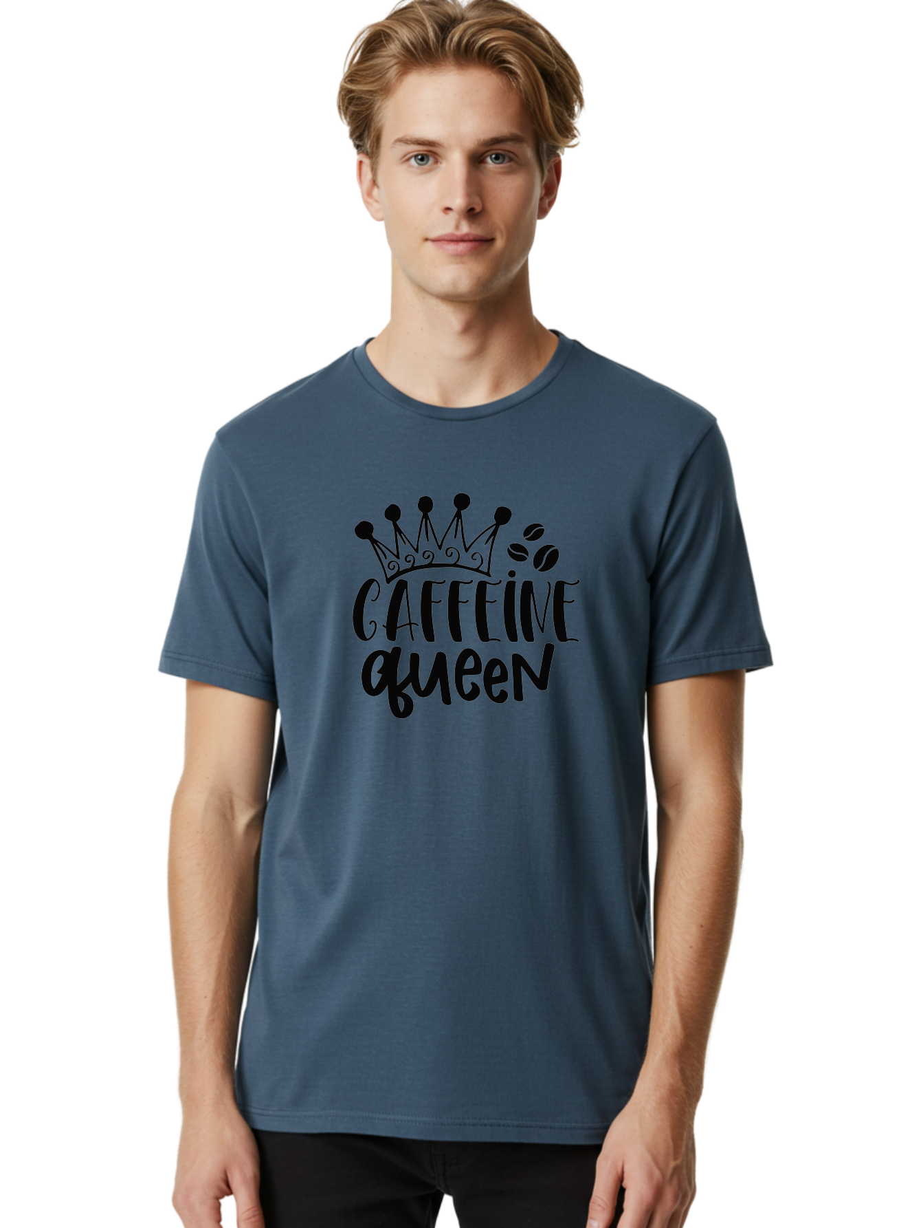 Caffeine-Queen Men'S Graphic Tee, 100% Cotton, Comfortable Casual Summer Wear, Machine Washable, Coffee Lover, Coffee Beans, Crown Icon, Royal Treatment, Coffee Culture, Caffeine Fix, Morning Motivation, Coffee Addiction, Coffee Obsession Aad369