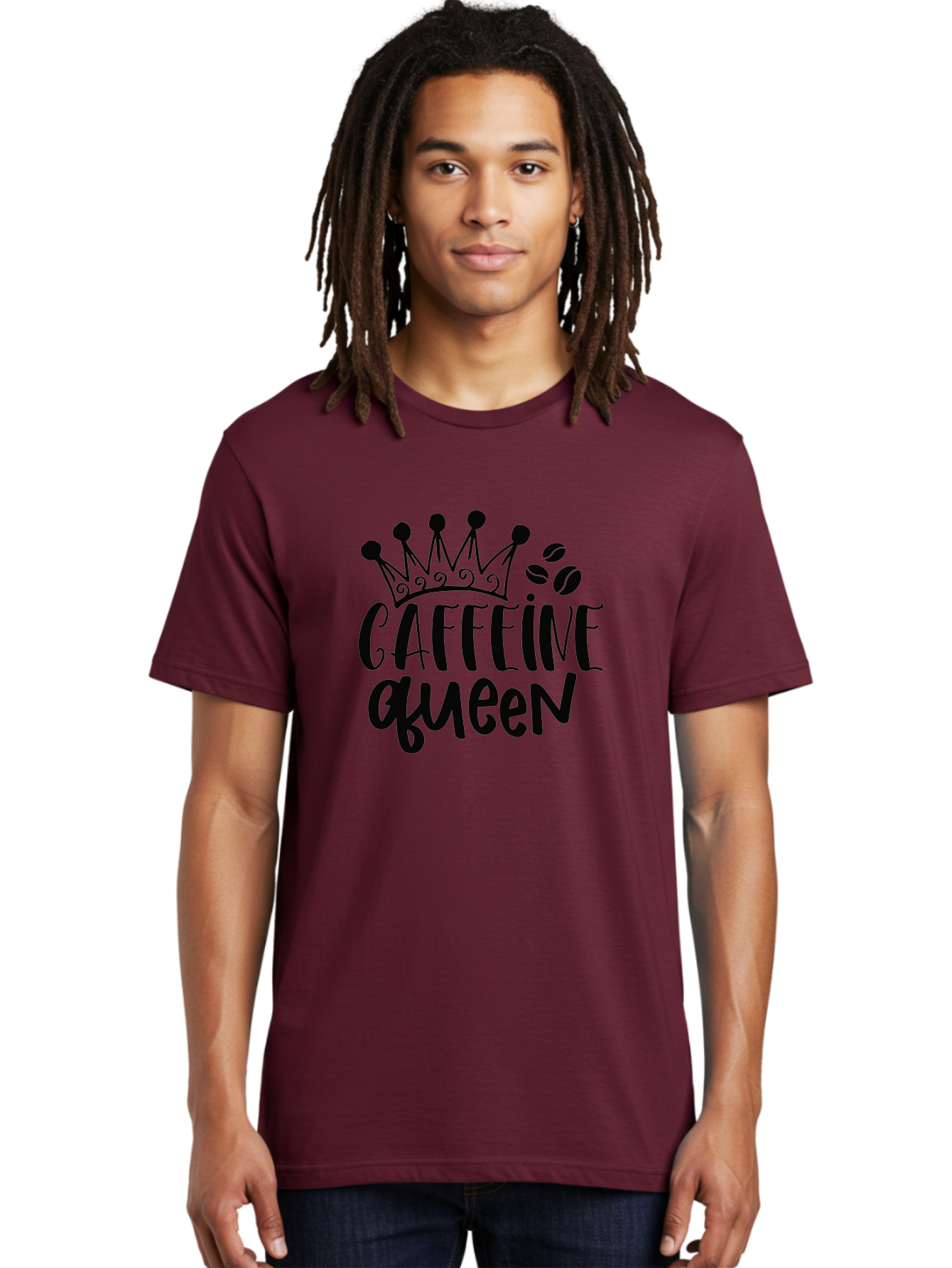 Caffeine-Queen Men'S Graphic Tee, 100% Cotton, Comfortable Casual Summer Wear, Machine Washable, Coffee Lover, Coffee Beans, Crown Icon, Royal Treatment, Coffee Culture, Caffeine Fix, Morning Motivation, Coffee Addiction, Coffee Obsession Aad369