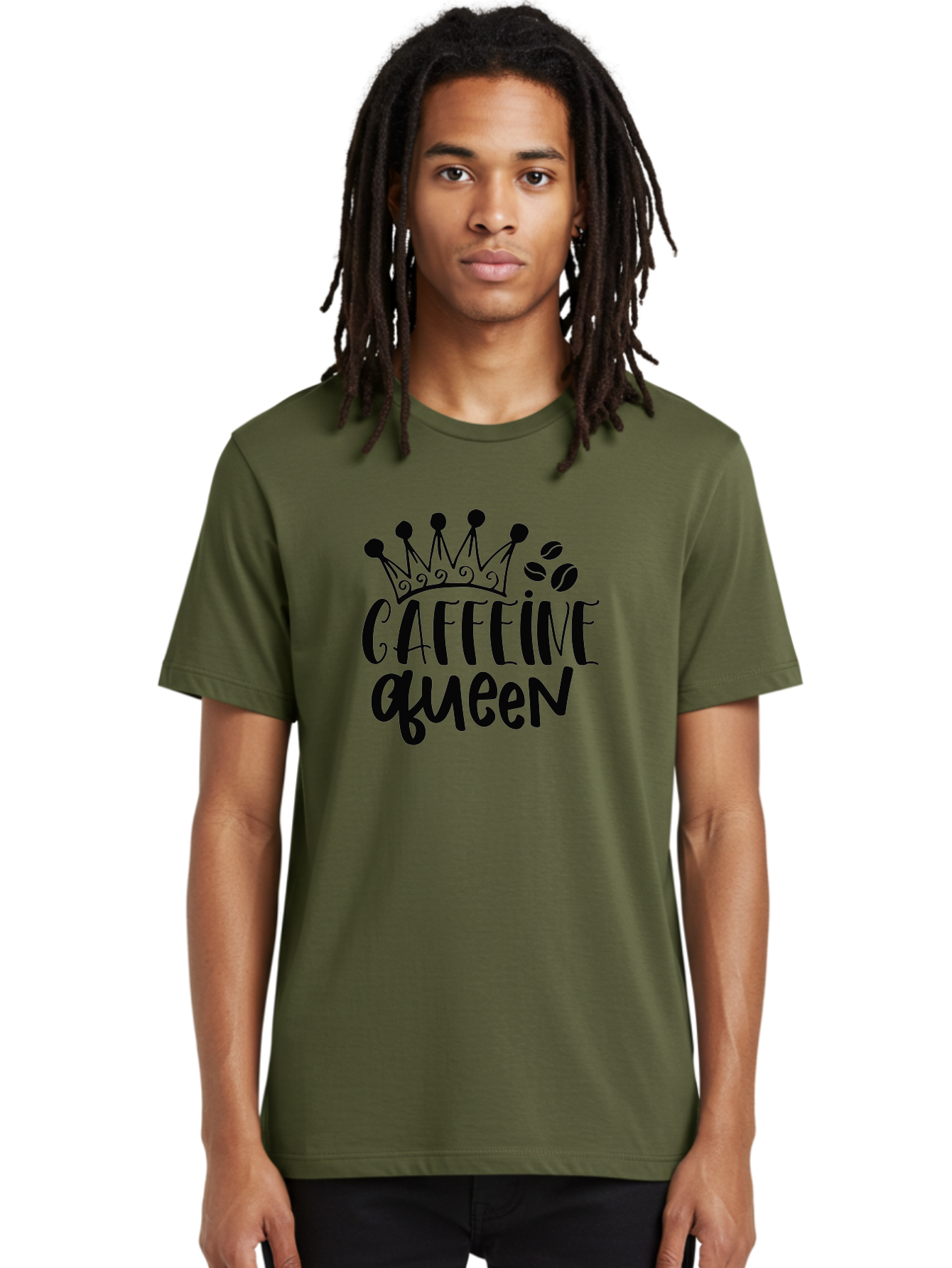 Caffeine-Queen Men'S Graphic Tee, 100% Cotton, Comfortable Casual Summer Wear, Machine Washable, Coffee Lover, Coffee Beans, Crown Icon, Royal Treatment, Coffee Culture, Caffeine Fix, Morning Motivation, Coffee Addiction, Coffee Obsession Aad369