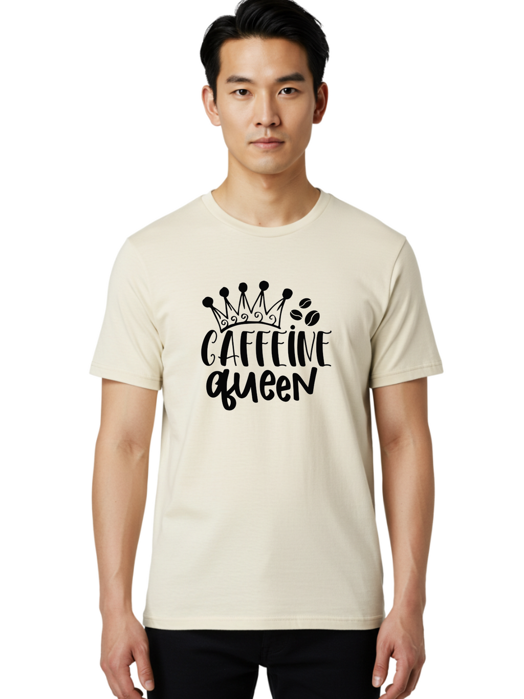 Caffeine-Queen Men'S Graphic Tee, 100% Cotton, Comfortable Casual Summer Wear, Machine Washable, Coffee Lover, Coffee Beans, Crown Icon, Royal Treatment, Coffee Culture, Caffeine Fix, Morning Motivation, Coffee Addiction, Coffee Obsession Aad369