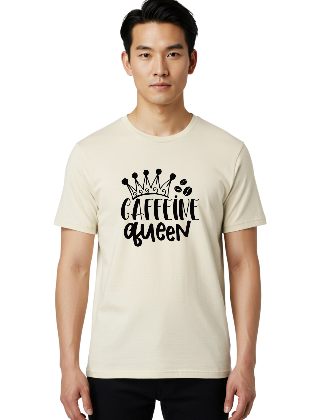 Caffeine-Queen Men'S Graphic Tee, 100% Cotton, Comfortable Casual Summer Wear, Machine Washable, Coffee Lover, Coffee Beans, Crown Icon, Royal Treatment, Coffee Culture, Caffeine Fix, Morning Motivation, Coffee Addiction, Coffee Obsession Aad369