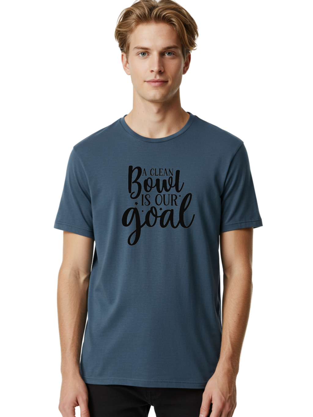 Clean-Bowl-Is-Our-Goal Men'S Graphic Tee, 100% Cotton, Comfortable Casual Summer Wear, Machine Washable, Motivational Quote, Food Slogan, Clean Bowl Goal, Dining Phrase, Restaurant Inspiration, Eating Encouragement, Meal Motivation Aad371