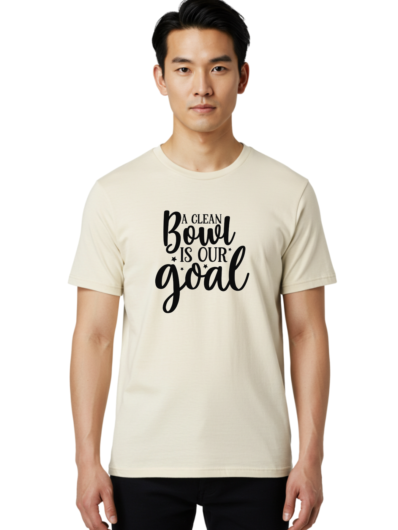 Clean-Bowl-Is-Our-Goal Men'S Graphic Tee, 100% Cotton, Comfortable Casual Summer Wear, Machine Washable, Motivational Quote, Food Slogan, Clean Bowl Goal, Dining Phrase, Restaurant Inspiration, Eating Encouragement, Meal Motivation Aad371