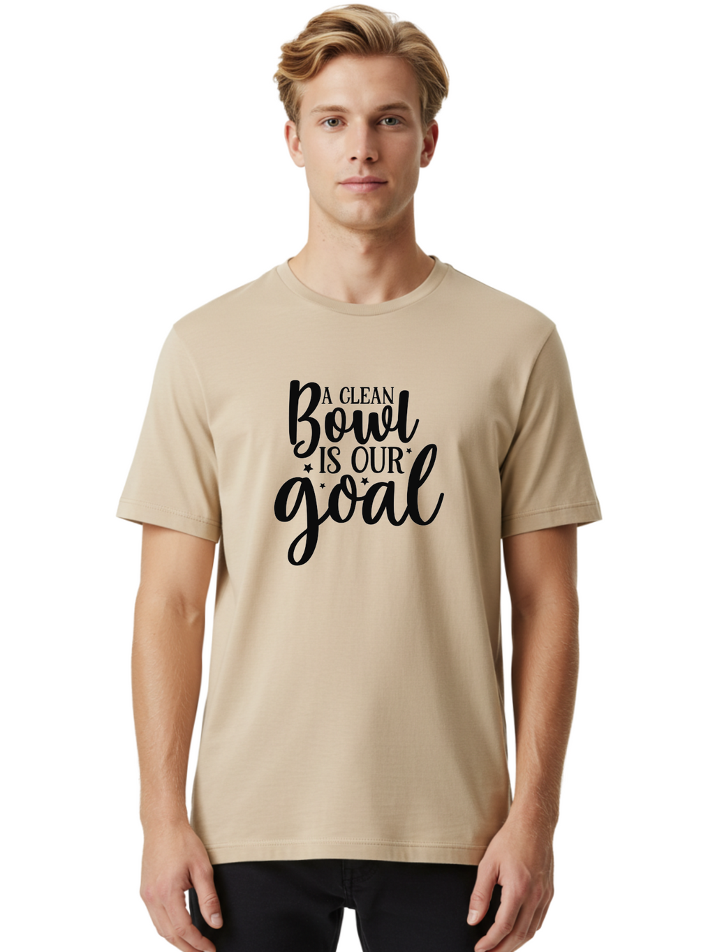 Clean-Bowl-Is-Our-Goal Men'S Graphic Tee, 100% Cotton, Comfortable Casual Summer Wear, Machine Washable, Motivational Quote, Food Slogan, Clean Bowl Goal, Dining Phrase, Restaurant Inspiration, Eating Encouragement, Meal Motivation Aad371