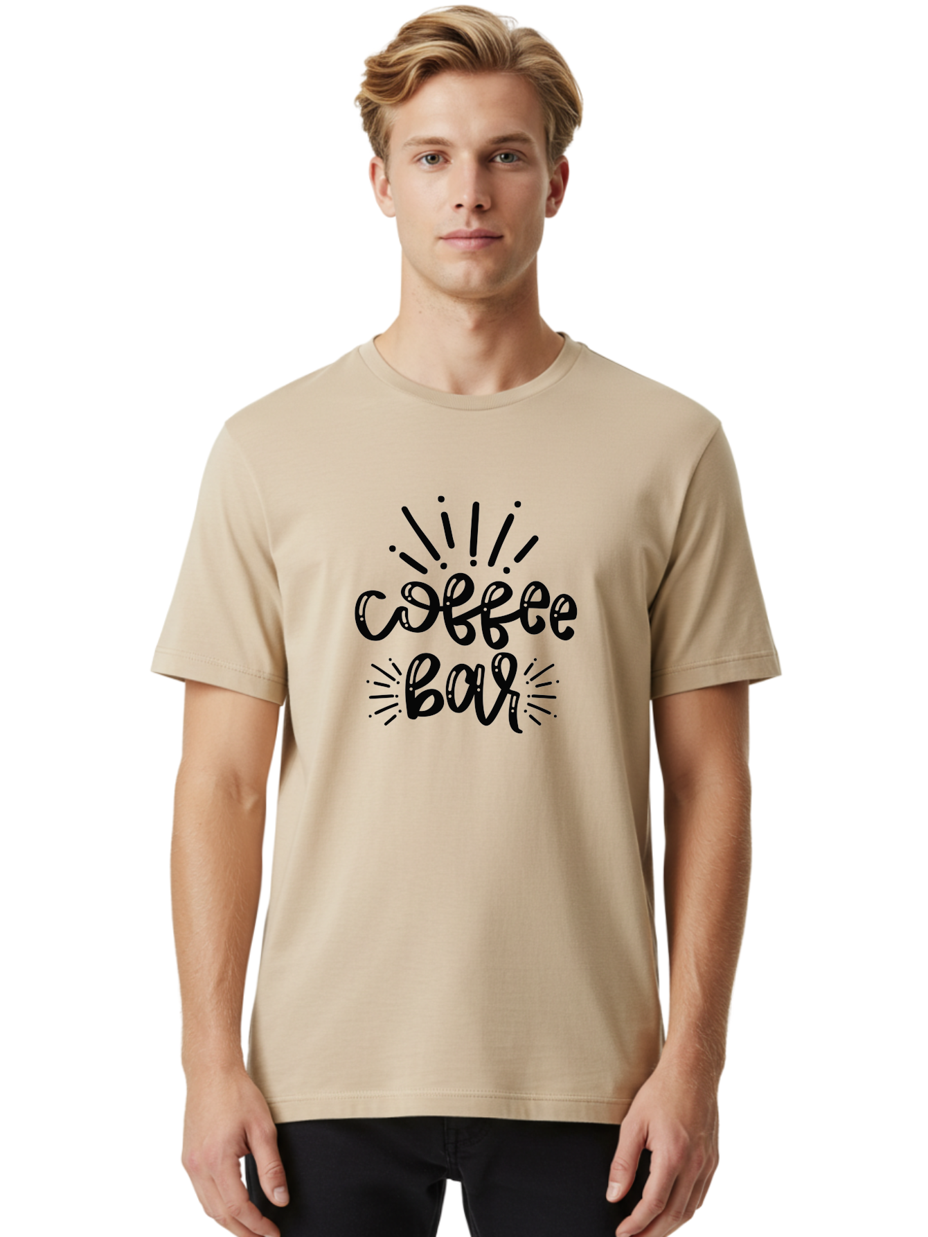 Coffee-Bar Men'S Graphic Tee, 100% Cotton, Comfortable Casual Summer Wear, Machine Washable, Coffee Shop, Coffee Culture, Cafe Ambiance, Relaxed Atmosphere, Coffee Lovers, Coffee Bar Sign, Modern Typography, Coffee Theme, Hand-Drawn Design, Aad372