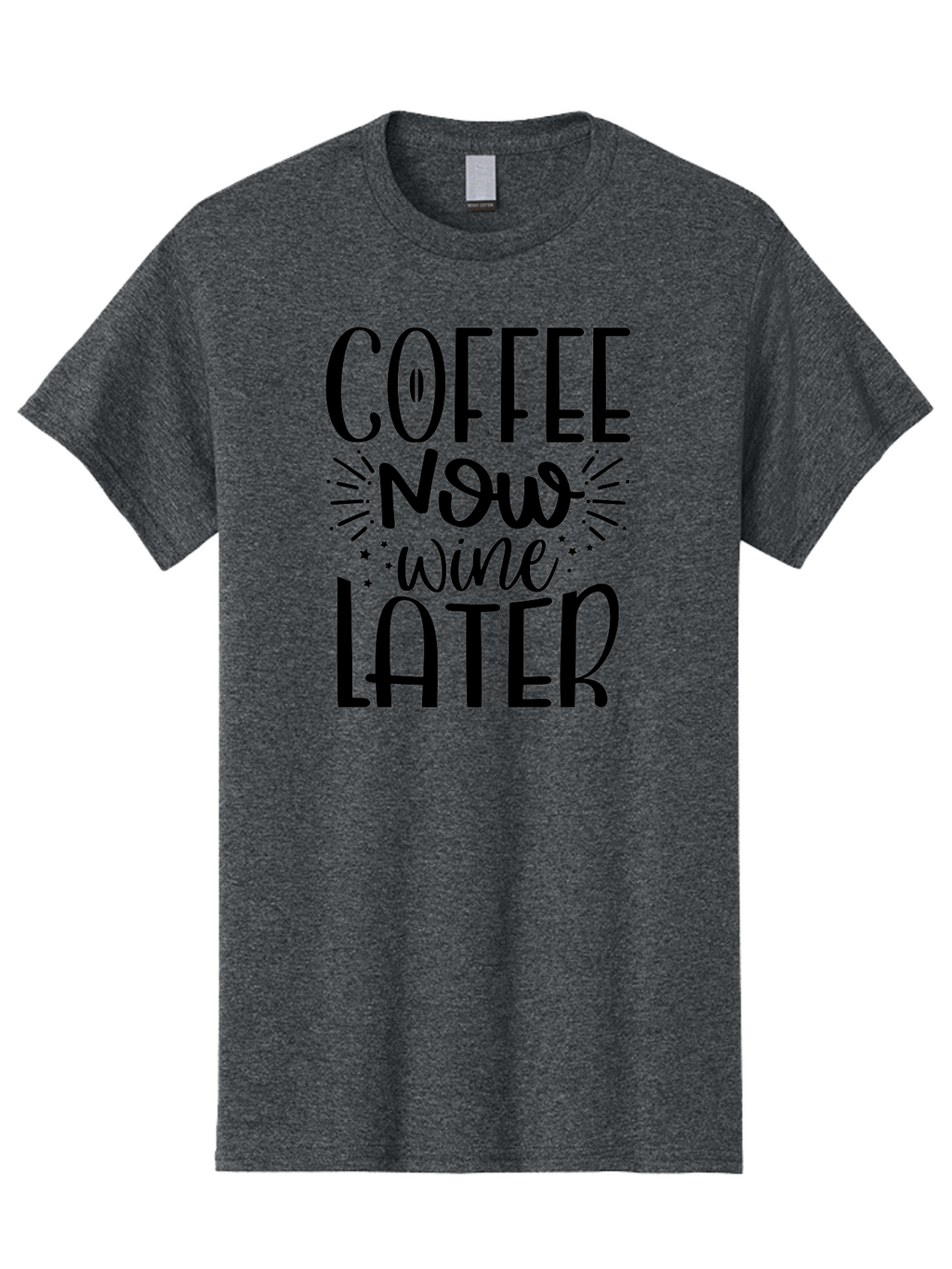 Coffee-Now-Wine-Later Men'S Graphic Tee, 100% Cotton, Comfortable Casual Summer Wear, Machine Washable, Coffee And Wine Quote, Coffee Lover, Wine Enthusiast, Motivational Phrase, Fun Design, Coffee Now Wine Later, Typography Art, Aad374