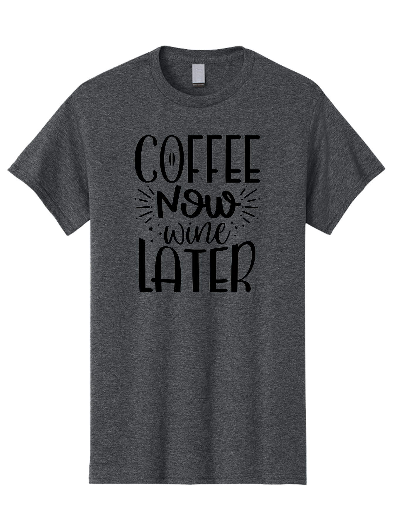 Coffee-Now-Wine-Later Men'S Graphic Tee, 100% Cotton, Comfortable Casual Summer Wear, Machine Washable, Coffee And Wine Quote, Coffee Lover, Wine Enthusiast, Motivational Phrase, Fun Design, Coffee Now Wine Later, Typography Art, Aad374