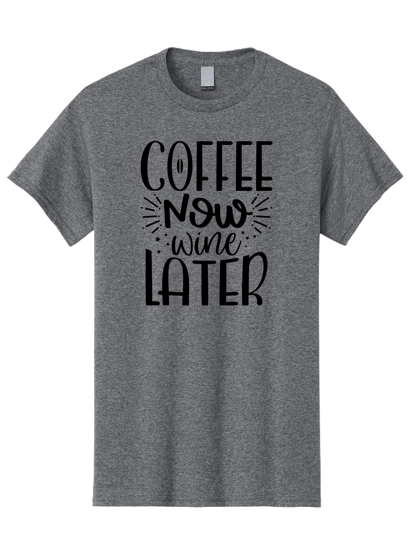 Coffee-Now-Wine-Later Men'S Graphic Tee, 100% Cotton, Comfortable Casual Summer Wear, Machine Washable, Coffee And Wine Quote, Coffee Lover, Wine Enthusiast, Motivational Phrase, Fun Design, Coffee Now Wine Later, Typography Art, Aad374
