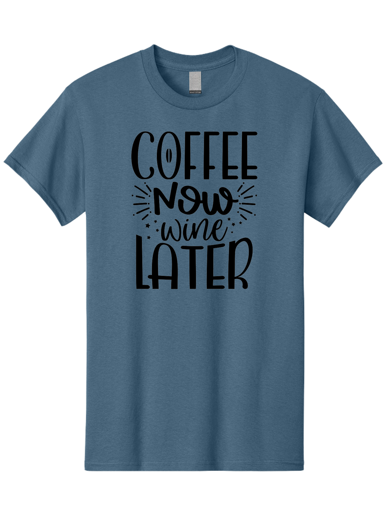 Coffee-Now-Wine-Later Men'S Graphic Tee, 100% Cotton, Comfortable Casual Summer Wear, Machine Washable, Coffee And Wine Quote, Coffee Lover, Wine Enthusiast, Motivational Phrase, Fun Design, Coffee Now Wine Later, Typography Art, Aad374
