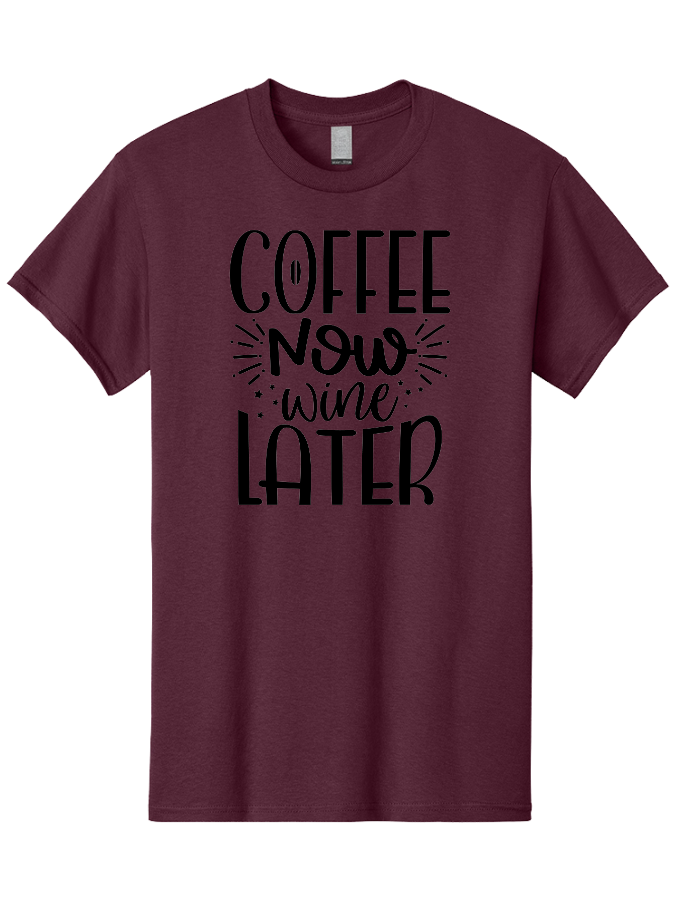 Coffee-Now-Wine-Later Men'S Graphic Tee, 100% Cotton, Comfortable Casual Summer Wear, Machine Washable, Coffee And Wine Quote, Coffee Lover, Wine Enthusiast, Motivational Phrase, Fun Design, Coffee Now Wine Later, Typography Art, Aad374
