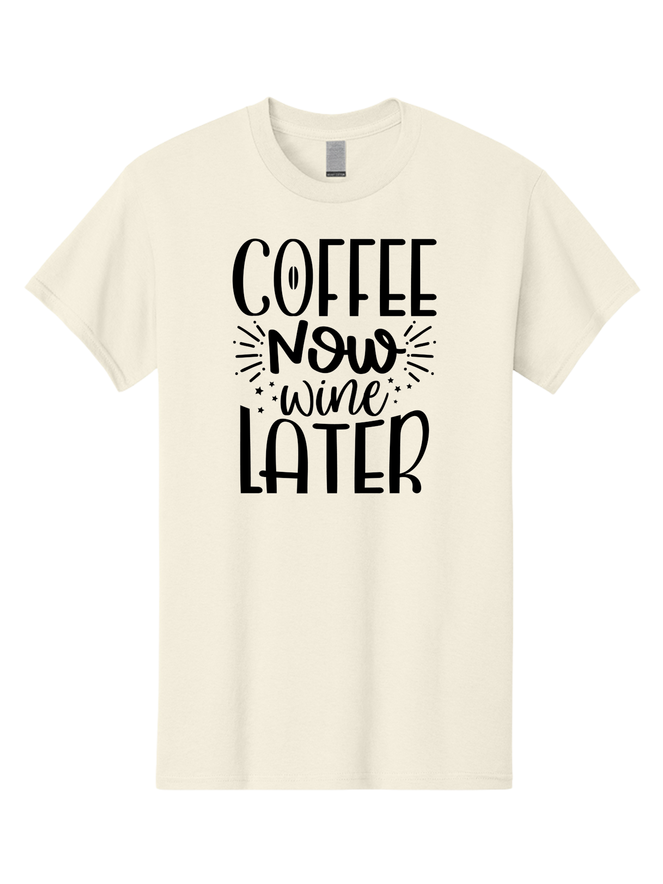 Coffee-Now-Wine-Later Men'S Graphic Tee, 100% Cotton, Comfortable Casual Summer Wear, Machine Washable, Coffee And Wine Quote, Coffee Lover, Wine Enthusiast, Motivational Phrase, Fun Design, Coffee Now Wine Later, Typography Art, Aad374