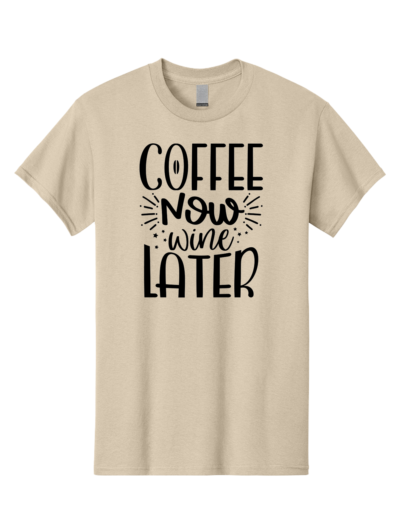 Coffee-Now-Wine-Later Men'S Graphic Tee, 100% Cotton, Comfortable Casual Summer Wear, Machine Washable, Coffee And Wine Quote, Coffee Lover, Wine Enthusiast, Motivational Phrase, Fun Design, Coffee Now Wine Later, Typography Art, Aad374