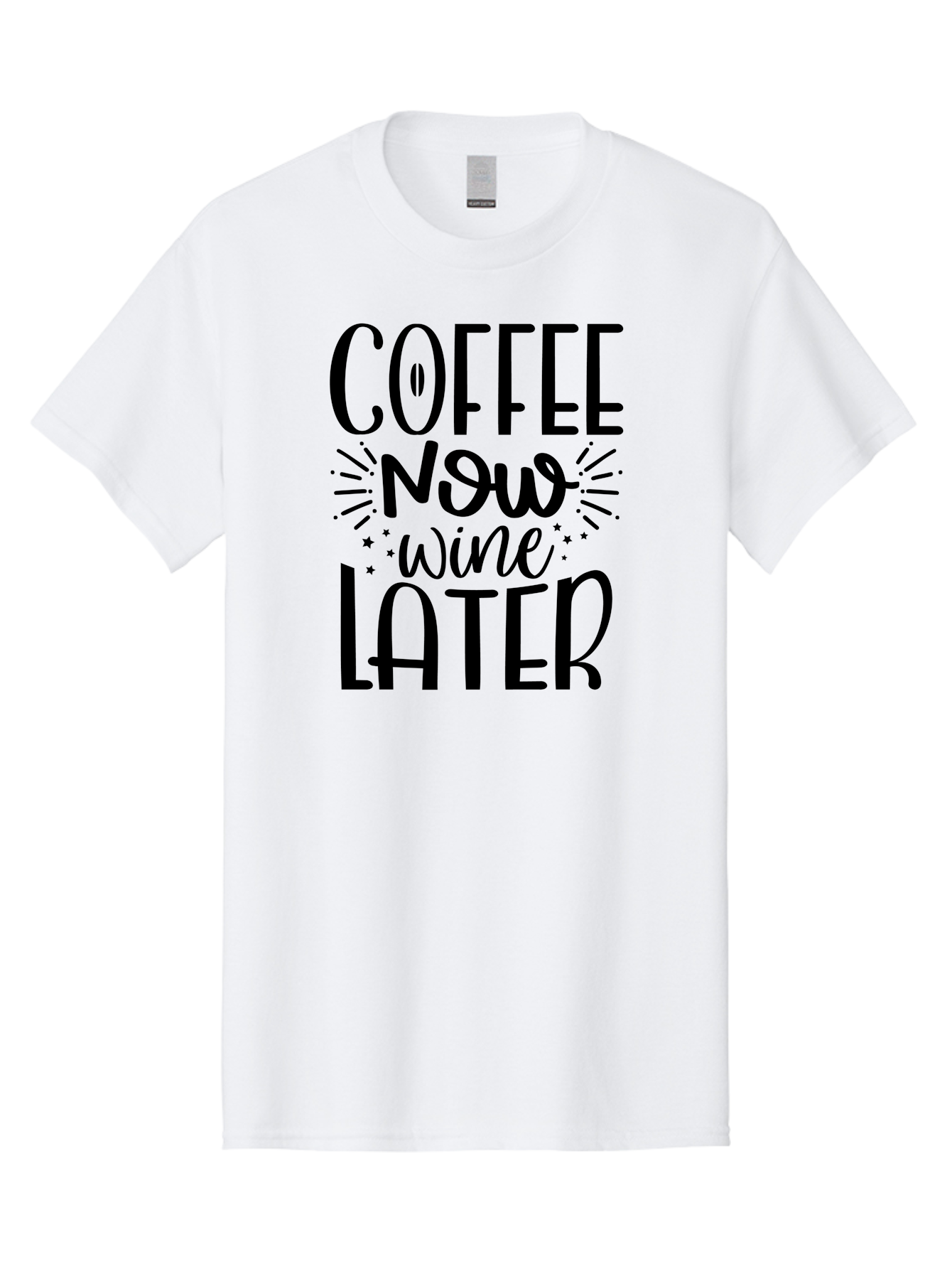 Coffee-Now-Wine-Later Men'S Graphic Tee, 100% Cotton, Comfortable Casual Summer Wear, Machine Washable, Coffee And Wine Quote, Coffee Lover, Wine Enthusiast, Motivational Phrase, Fun Design, Coffee Now Wine Later, Typography Art, Aad374