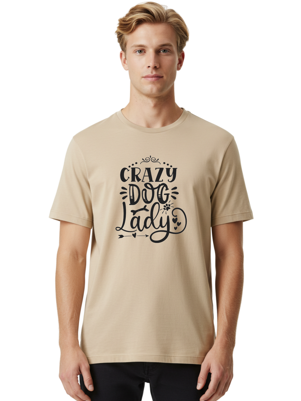 Crazy-Dog-Lady Men'S Graphic Tee, 100% Cotton, Comfortable Casual Summer Wear, Machine Washable, Dog Lady, Crazy Dog Lady, Dog Lover, Dog Mom, Pet Owner, Dog Enthusiast, Dog Gifts, Dog Apparel, Dog Accessories Aad378
