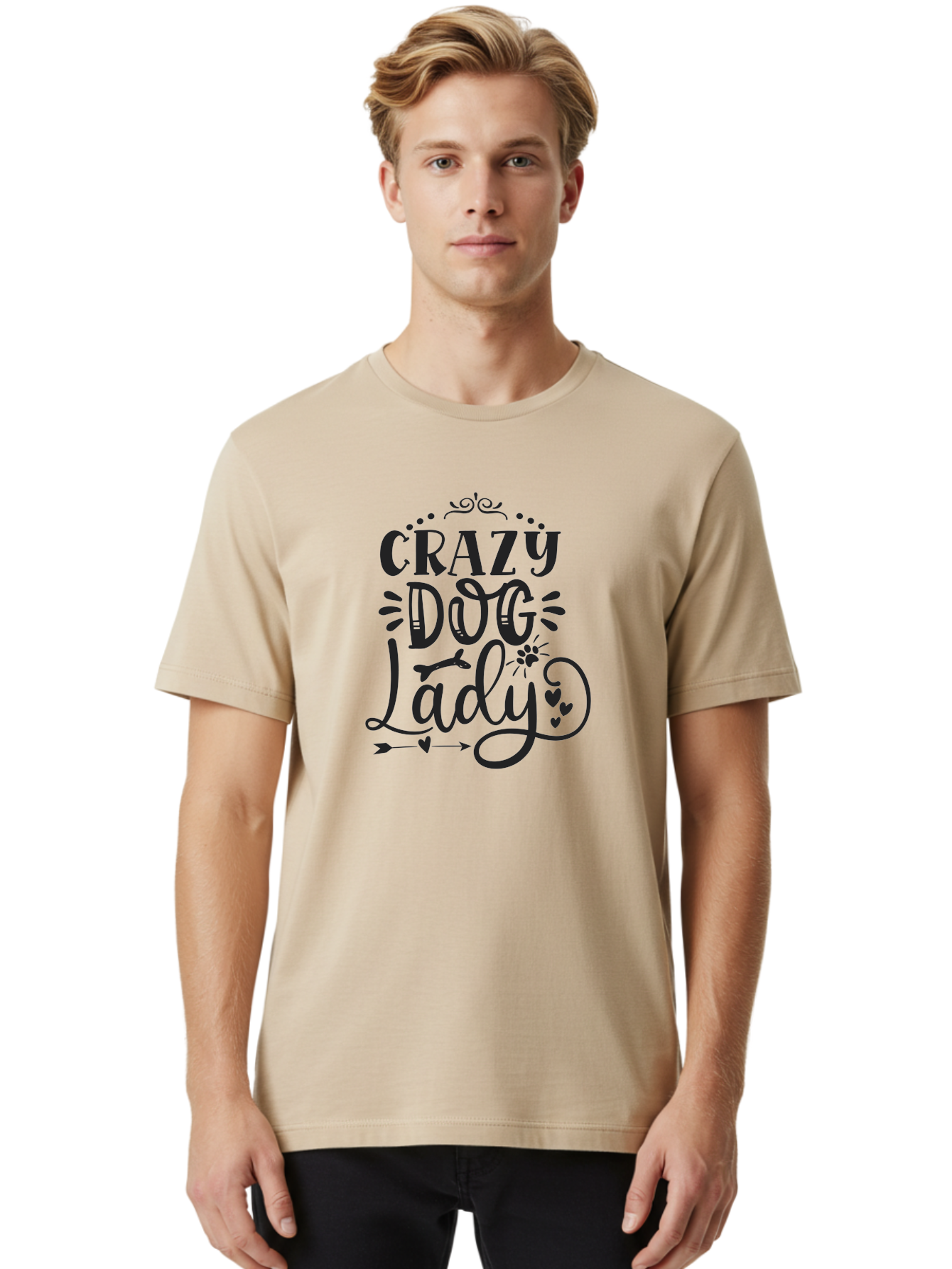 Crazy-Dog-Lady Men'S Graphic Tee, 100% Cotton, Comfortable Casual Summer Wear, Machine Washable, Dog Lady, Crazy Dog Lady, Dog Lover, Dog Mom, Pet Owner, Dog Enthusiast, Dog Gifts, Dog Apparel, Dog Accessories Aad378