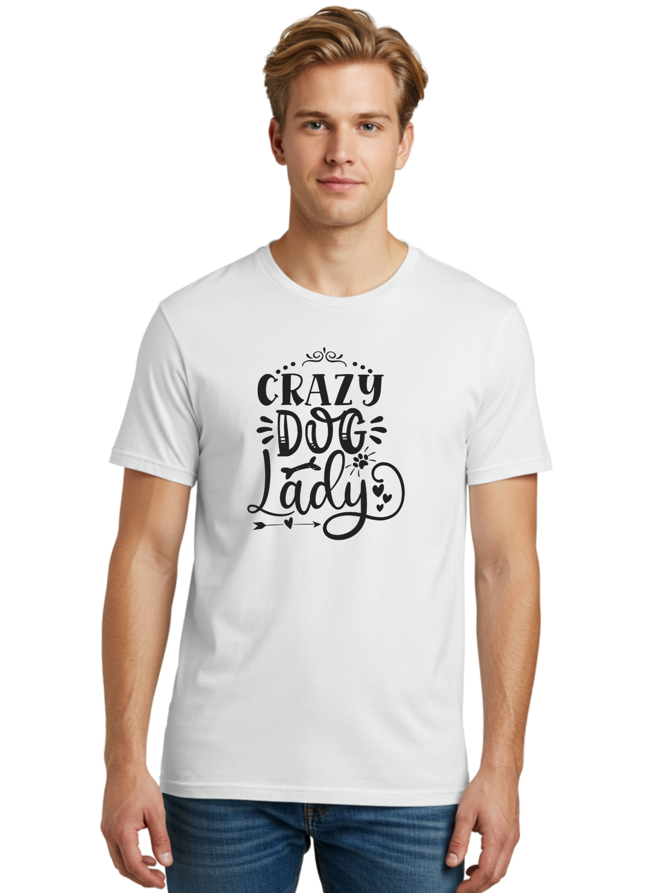 Crazy-Dog-Lady Men'S Graphic Tee, 100% Cotton, Comfortable Casual Summer Wear, Machine Washable, Dog Lady, Crazy Dog Lady, Dog Lover, Dog Mom, Pet Owner, Dog Enthusiast, Dog Gifts, Dog Apparel, Dog Accessories Aad378