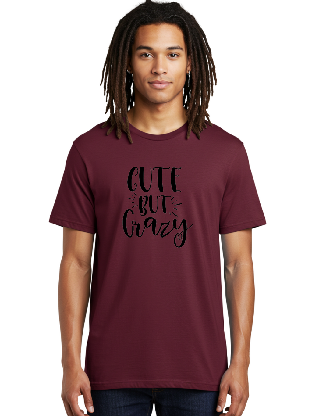 Cute-But-Crazy Men'S Graphic Tee, 100% Cotton, Comfortable Casual Summer Wear, Machine Washable, Funny Quote, Cute But Crazy, Quirky Phrase, Humorous Saying, Playful Font, Inspirational Quote, Motivational Words, Bold Typography Aad379