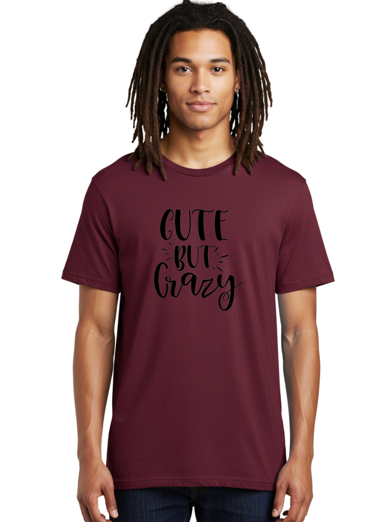 Cute-But-Crazy Men'S Graphic Tee, 100% Cotton, Comfortable Casual Summer Wear, Machine Washable, Funny Quote, Cute But Crazy, Quirky Phrase, Humorous Saying, Playful Font, Inspirational Quote, Motivational Words, Bold Typography Aad379