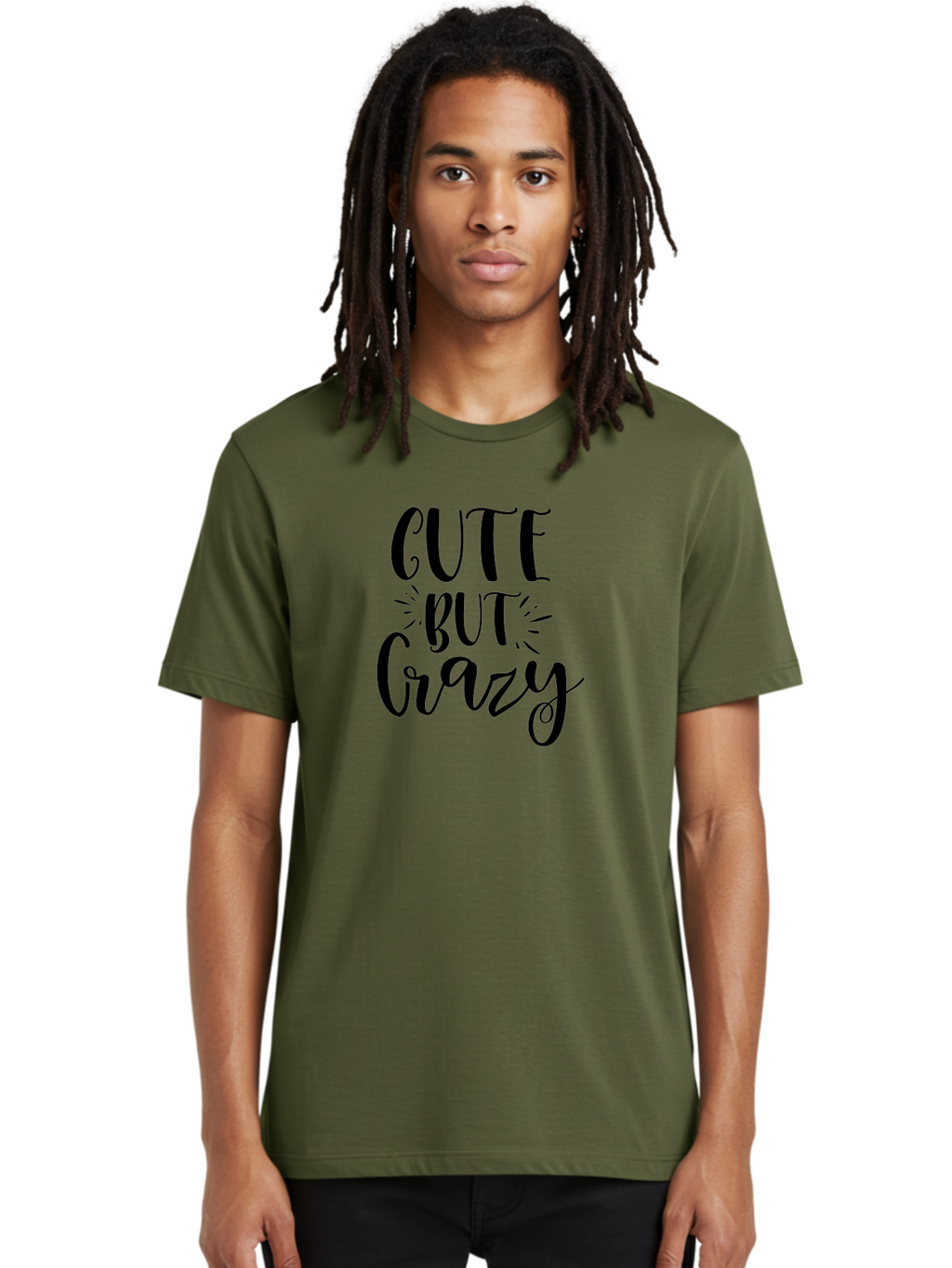 Cute-But-Crazy Men'S Graphic Tee, 100% Cotton, Comfortable Casual Summer Wear, Machine Washable, Funny Quote, Cute But Crazy, Quirky Phrase, Humorous Saying, Playful Font, Inspirational Quote, Motivational Words, Bold Typography Aad379