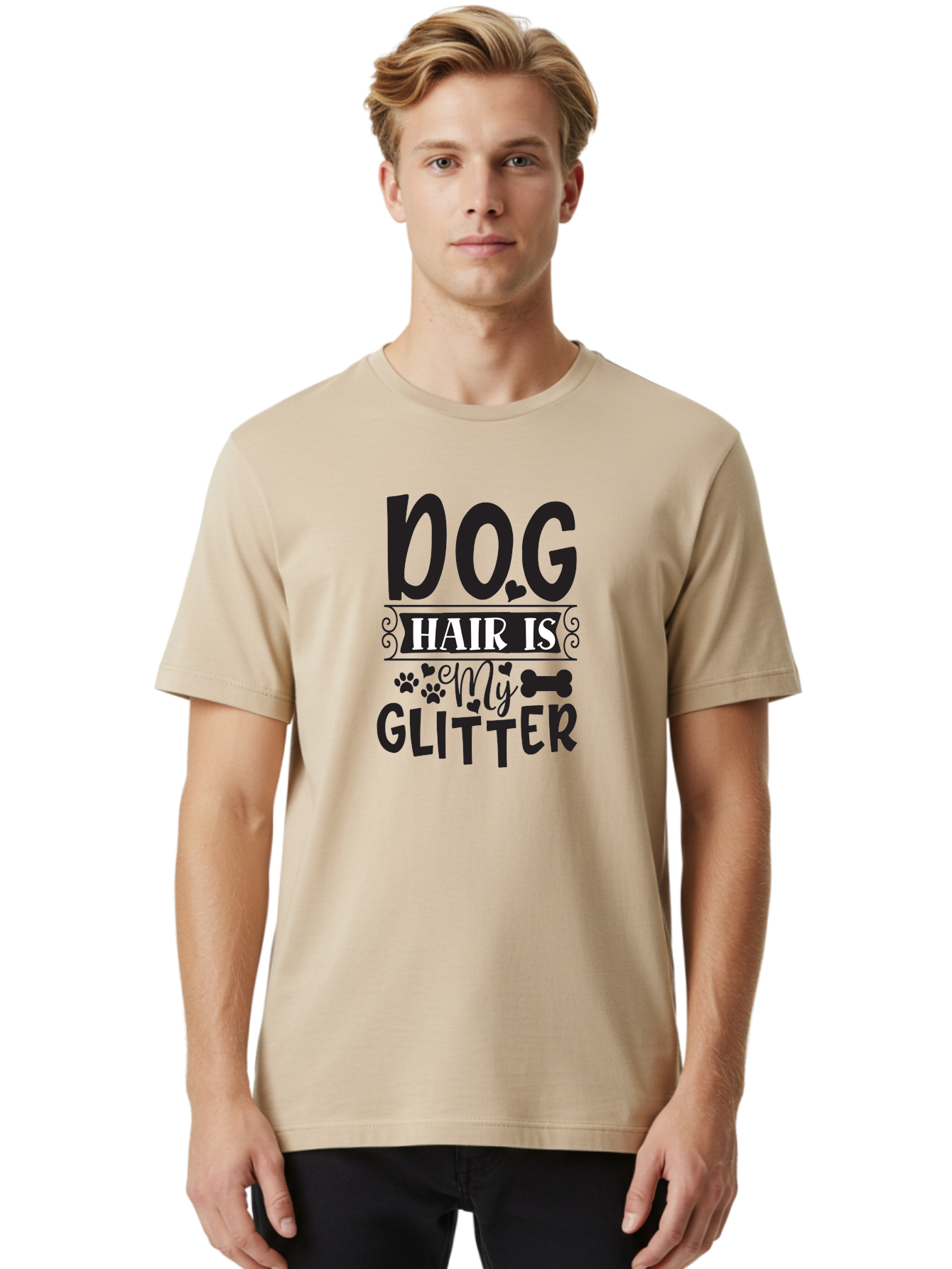 Dog-Hair-Is-My-Glitter Men'S Graphic Tee, 100% Cotton, Comfortable Casual Summer Wear, Machine Washable, Dog Hair, Dog Lovers, Dog Owners, Pet Hair, Pet Owners, Dog Mom, Dog Dad, Funny Dog Quotes, Dog Humor, Dog Quotes Aad383