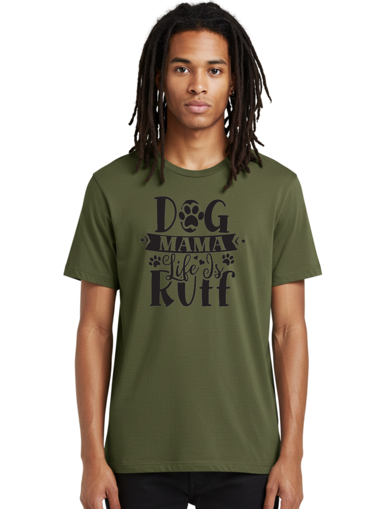 Dog-Mama-Life-Is-Rutf Men'S Graphic Tee, 100% Cotton, Comfortable Casual Summer Wear, Machine Washable, Dog Mama, Dog Mom, Dog Lover, Dog Quote, Dog Life, Dog Phrase, Paw Print, Dog Text, Ruff Life, Dog Mama Life, Dog Love Aad384