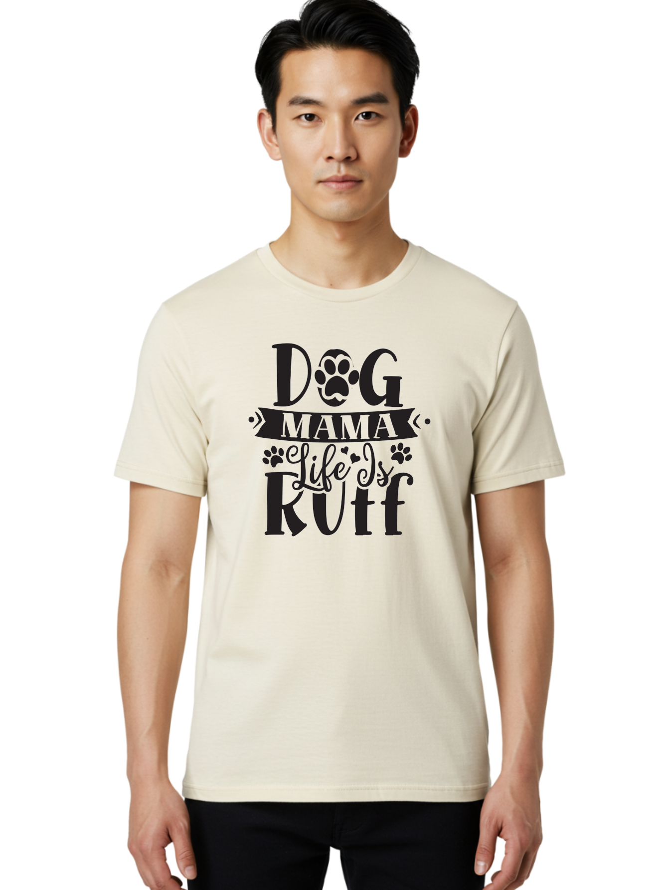 Dog-Mama-Life-Is-Rutf Men'S Graphic Tee, 100% Cotton, Comfortable Casual Summer Wear, Machine Washable, Dog Mama, Dog Mom, Dog Lover, Dog Quote, Dog Life, Dog Phrase, Paw Print, Dog Text, Ruff Life, Dog Mama Life, Dog Love Aad384