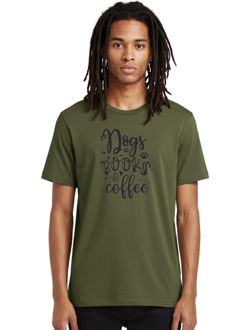 Dogs-Books-Coffee Men'S Graphic Tee, 100% Cotton, Comfortable Casual Summer Wear, Machine Washable, Book Lovers, Dog Owners, Coffee Enthusiasts, Casual Lifestyle, Relaxed Atmosphere, Reading Culture, Dog Friendly, Coffee Break Aad389
