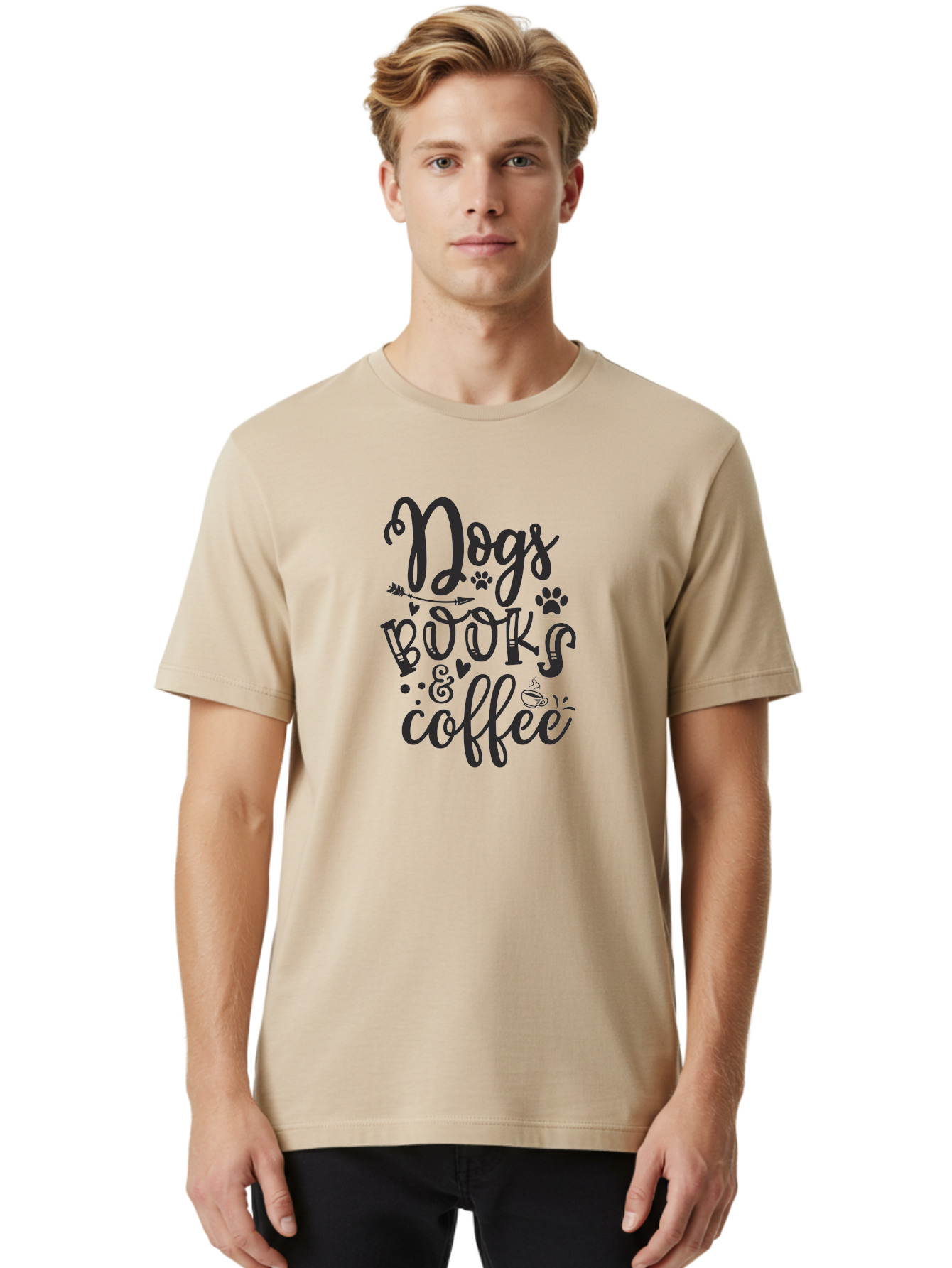 Dogs-Books-Coffee Men'S Graphic Tee, 100% Cotton, Comfortable Casual Summer Wear, Machine Washable, Book Lovers, Dog Owners, Coffee Enthusiasts, Casual Lifestyle, Relaxed Atmosphere, Reading Culture, Dog Friendly, Coffee Break Aad389