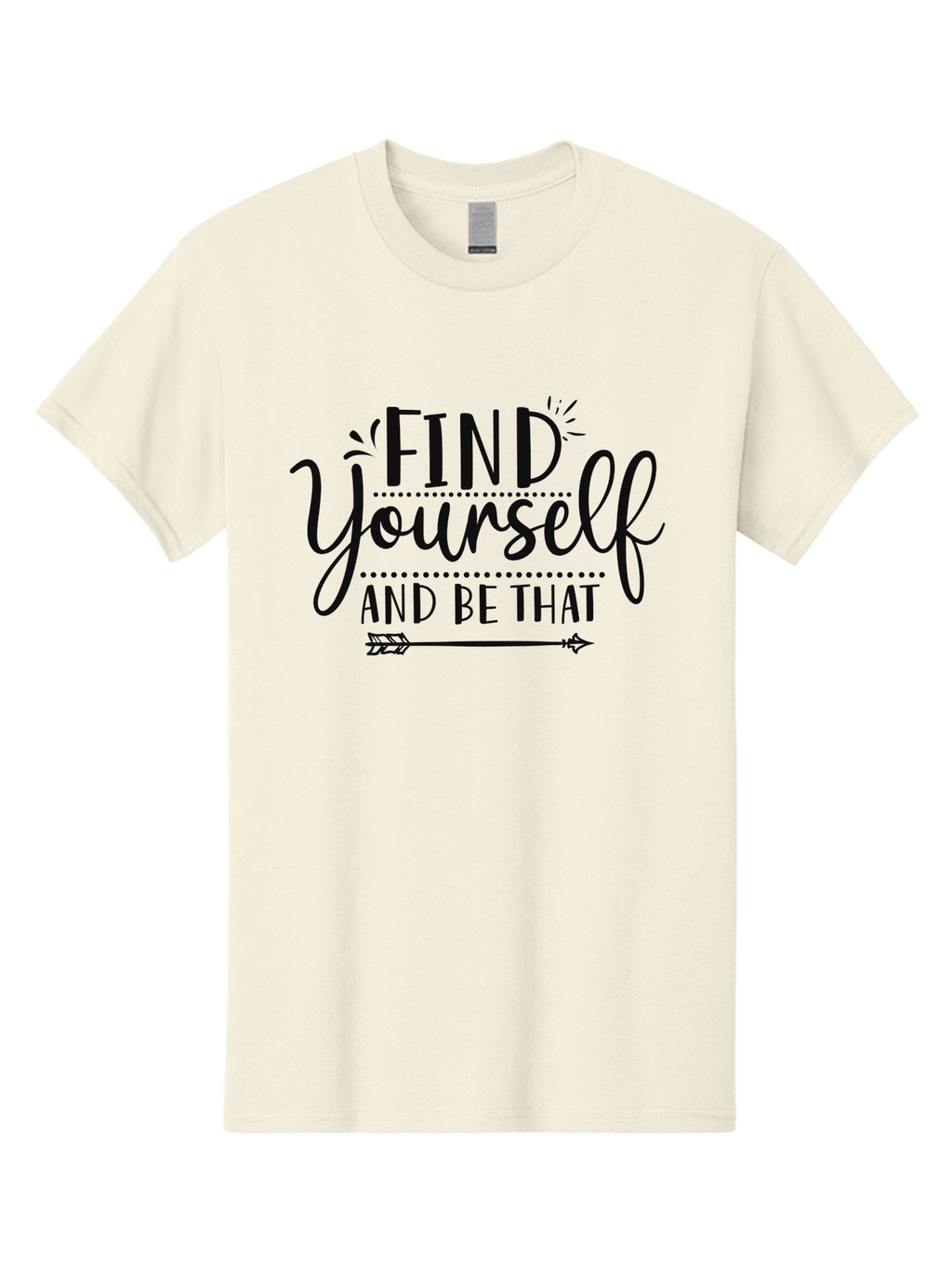 Find-Yourself-And-Be-That Men'S Graphic Tee, 100% Cotton, Comfortable Casual Summer Wear, Machine Washable, Inspirational Quote, Motivational Phrase, Self-Discovery, Empowerment, Positivity, Arrow Symbol, Bold Typography, Dotted Lines, Aad393